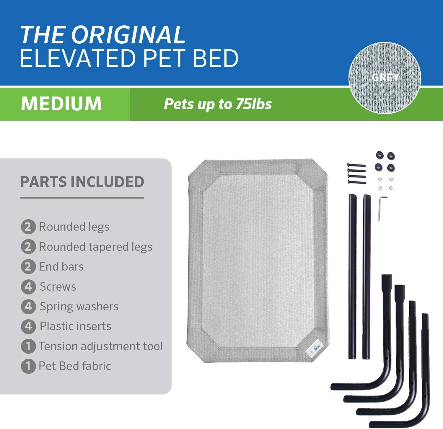 تخت خواب مرتفع خنک کننده سگ کولارو، مناسب فضای داخلی و خارجی، سایز متوسط، خاکستری تخت خواب مرتفع خنک کننده سگ کولارو، مناسب فضای داخلی و خارجی، سایز متوسط، خاکستری