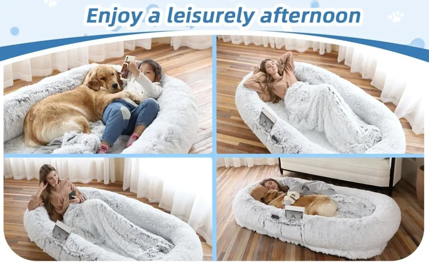تخت خواب بزرگ سگ انسان DEONG مناسب برای شما و حیوانات خانگی، سایز آرامش بخش برای خانواده های حیوانات خانگی با جیب ذخیره سازی، ضد آب و قابل شستشو با خز مصنوعی ارتوپدی (6XL) تخت خواب بزرگ سگ انسان DEONG مناسب برای شما و حیوانات خانگی، سایز آرامش بخش برای خانواده های حیوانات خانگی با جیب ذخیره سازی، ضد آب و قابل شستشو با خز مصنوعی ارتوپدی (6XL)