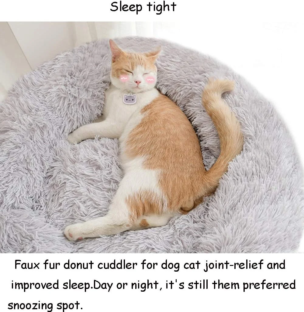 تخت خواب سگ و گربه خز مصنوعی BODISEINT، تخت خواب آرامش بخش گرد ضد اضطراب برای حیوانات خانگی، لانه سگ و گربه متوسط ​​بزرگ، بالش تخت خود گرم شونده (قطر 28 اینچ در ارتفاع 8 اینچ، خاکستری روشن)