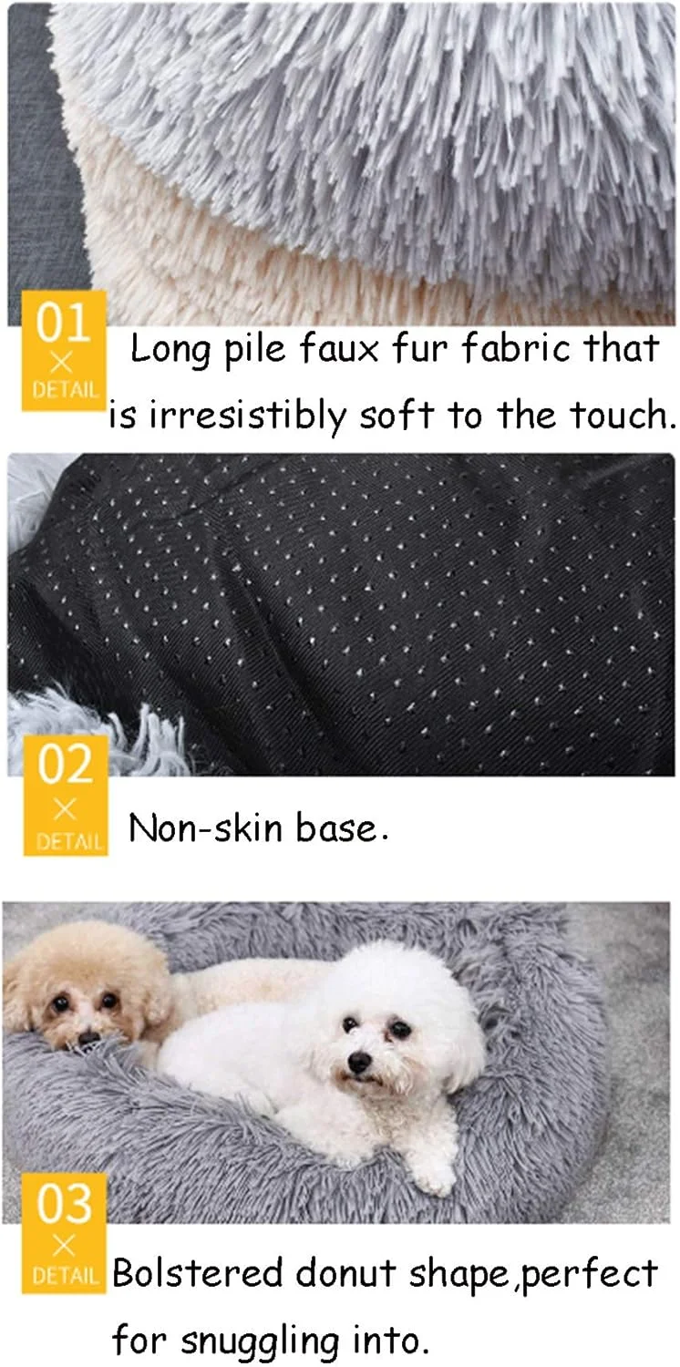 تخت خواب سگ و گربه خز مصنوعی BODISEINT، تخت خواب آرامش بخش گرد ضد اضطراب برای حیوانات خانگی، لانه سگ و گربه متوسط ​​بزرگ، بالش تخت خود گرم شونده (قطر 28 اینچ در ارتفاع 8 اینچ، خاکستری روشن)