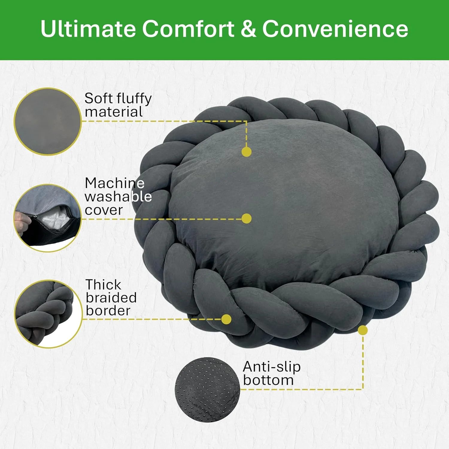 تخت خواب آرامش بخش سگ | لانه گرد بزرگ 80 سانتی متری برای سگ ها و گربه ها | کوسن مخملی نرم با حاشیه بافته شده ضخیم | روکش قابل شستشو در ماشین لباسشویی و کف ضد لغزش | طراحی مدرن و دنج (خاکستری زغالی) تخت خواب آرامش بخش سگ | لانه گرد بزرگ 80 سانتی متری برای سگ ها و گربه ها | کوسن مخملی نرم با حاشیه بافته شده ضخیم | روکش قابل شستشو در ماشین لباسشویی و کف ضد لغزش | طراحی مدرن و دنج (خاکستری زغالی)