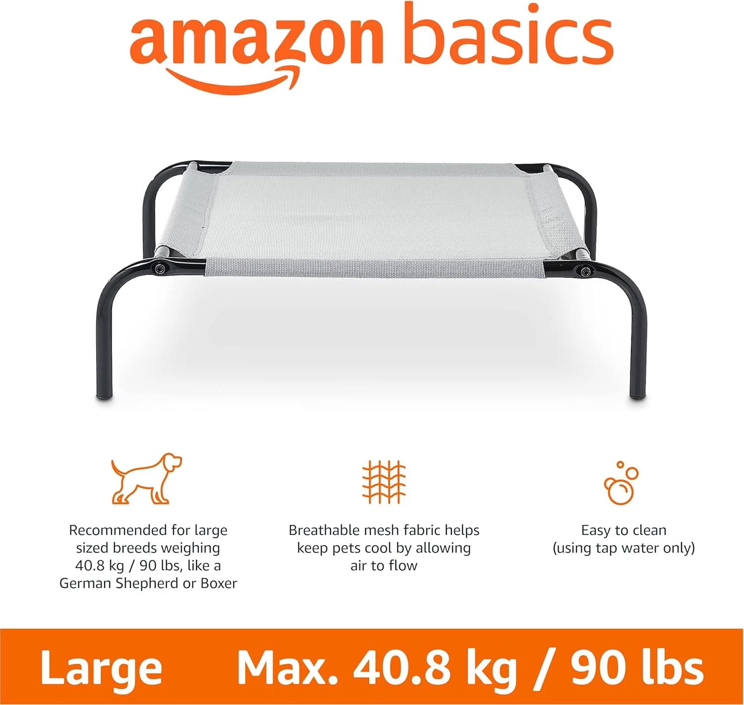 تخت سگ خنک کننده مرتفع آمازون بیسیکس با قاب فلزی، بزرگ، 130.3 x 80.01 x 19.5 سانتی متر، خاکستری تخت سگ خنک کننده مرتفع آمازون بیسیکس با قاب فلزی، بزرگ، 130.3 x 80.01 x 19.5 سانتی متر، خاکستری