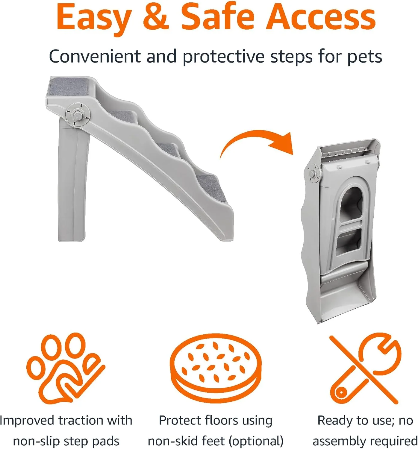 پله های تاشو آمازون بیسیکس برای سگ ها و گربه ها، خاکستری پله های تاشو آمازون بیسیکس برای سگ ها و گربه ها، خاکستری