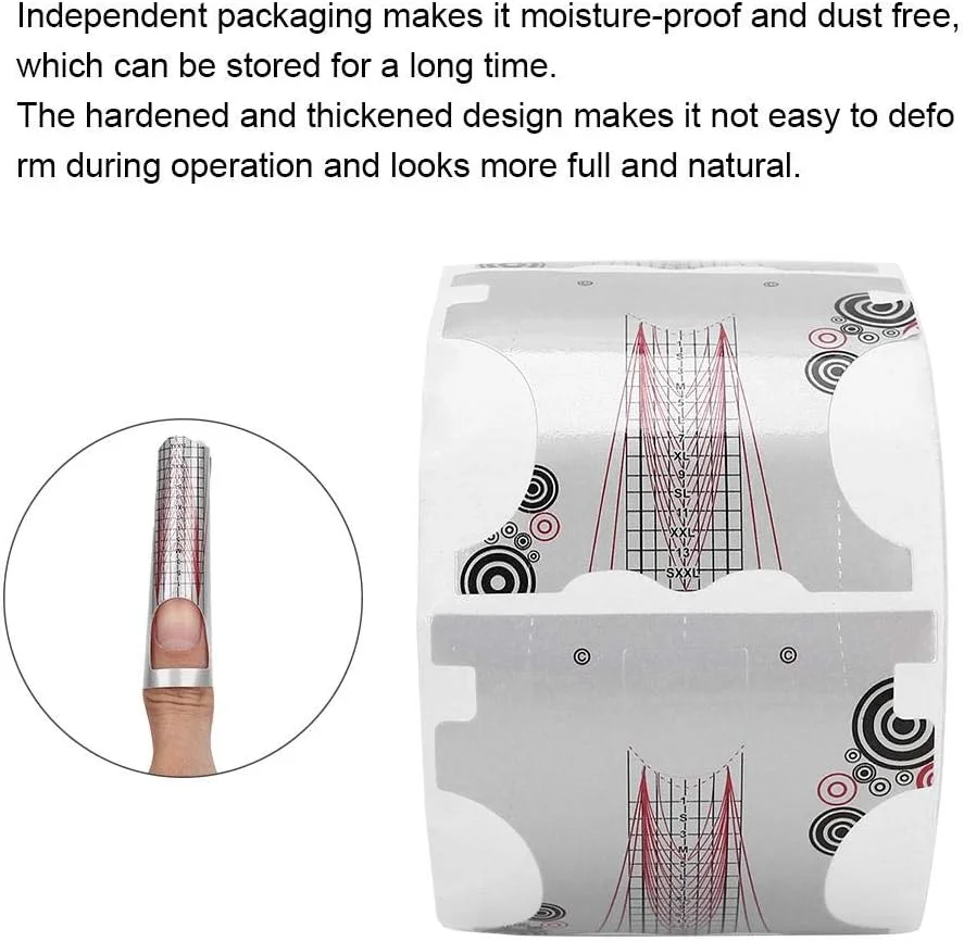 500 عدد استیکر فرم ناخن نقره ای خاکستری پونگناس، راهنمای اکستنشن، نوک های خود چسب، با طراحی ضخیم و سخت شده، برای مراقبت از ناخن های آکریلیک و ژل UV، مناسب برای زنان و دختران، سالن های خانگی ناخن