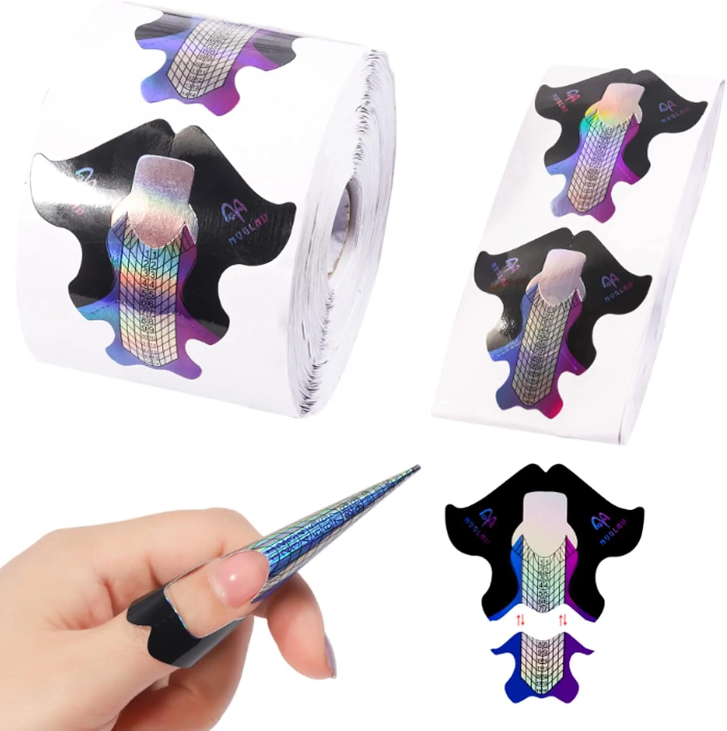 پپیسکی 300 عدد فرم ناخن، راهنمای نوک ناخن، استیکر، چسب ضد گرد و غبار، کاغذ فرم اکستنشن ناخن، ابزار ناخن