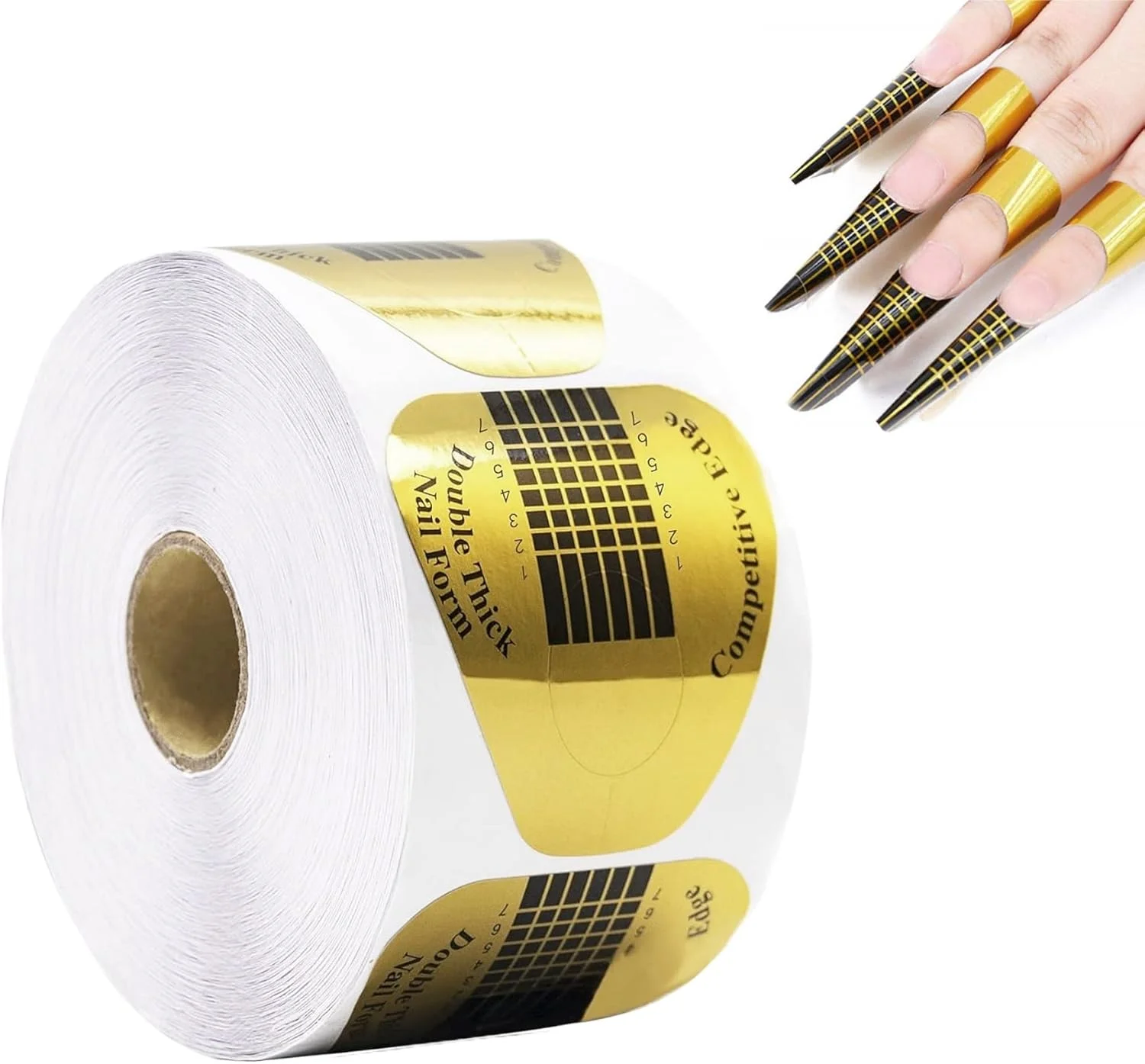 500 عدد فرم ناخن طلایی نعل اسبی، راهنمای فرم کاغذی اکستنشن ناخن برای ژل سازنده، پلی ژل، ناخن های اکریلیک