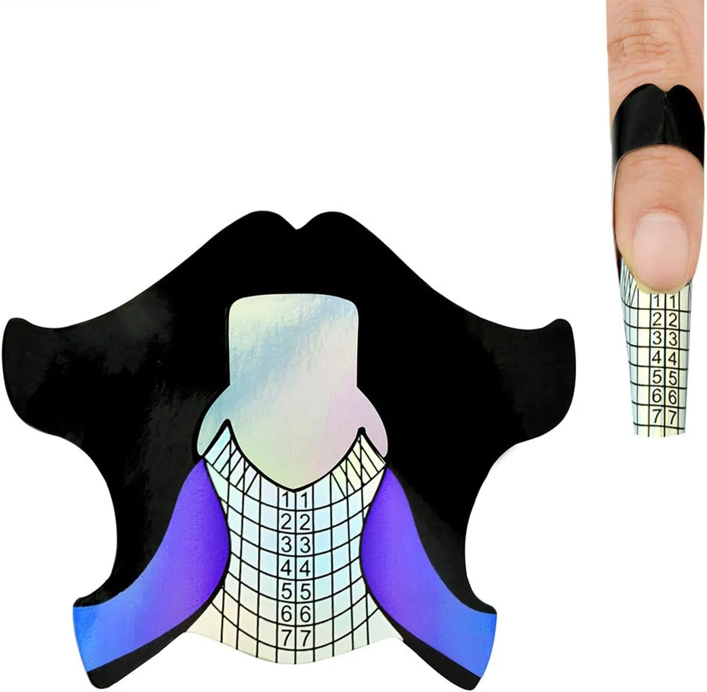 هانی جوی 100 عدد فرم ناخن مربعی، استیکر راهنمای فرم ناخن چسبی قوی برای اکستنشن ناخن های مصنوعی منحنی ژل UV اکریلیک، طرح ماهی رنگین کمانی بنفش مشکی کوتاه، HJ-NTF050