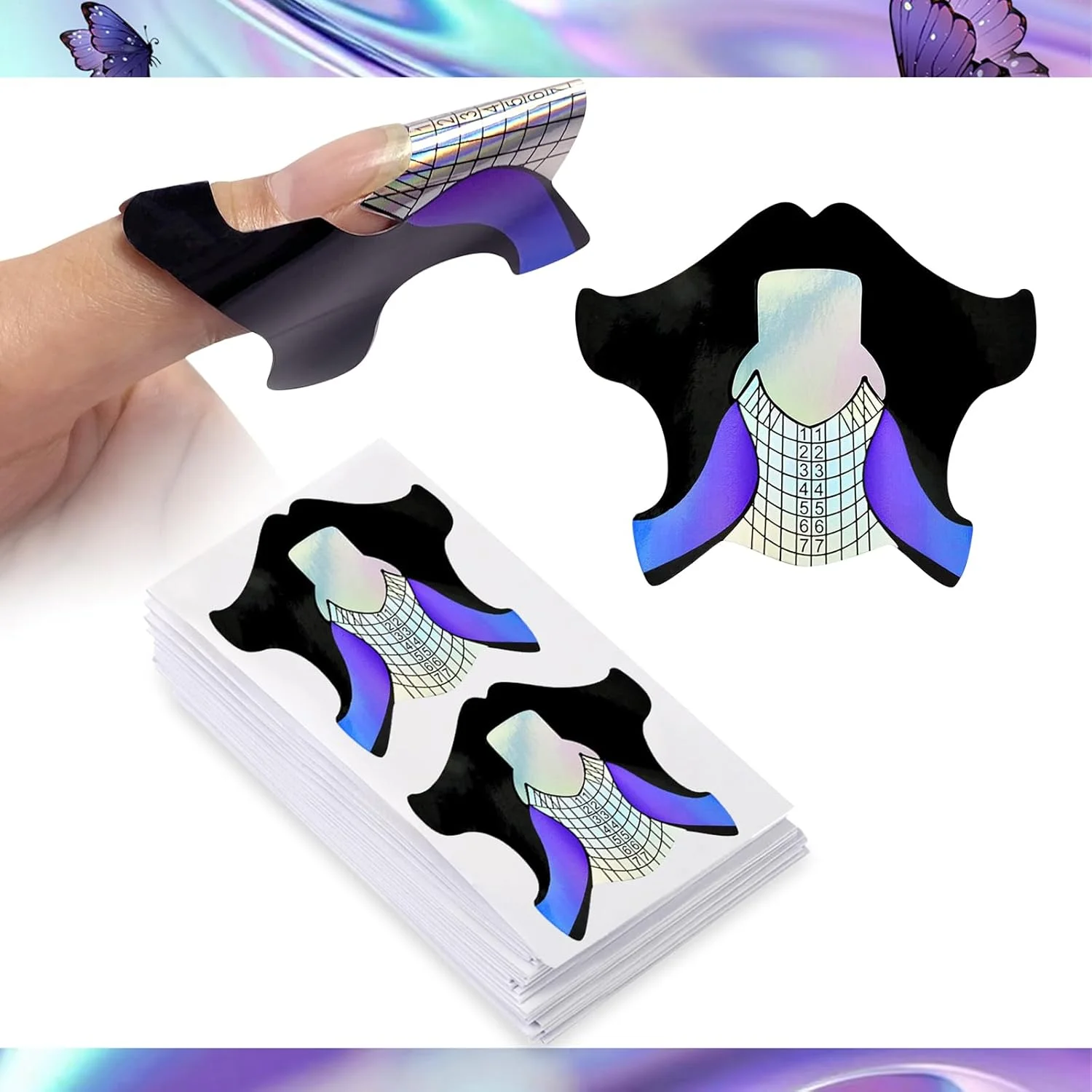 هانی جوی 100 عدد فرم ناخن مربعی، استیکر راهنمای فرم ناخن چسبی قوی برای اکستنشن ناخن های مصنوعی منحنی ژل UV اکریلیک، طرح ماهی رنگین کمانی بنفش مشکی کوتاه، HJ-NTF050 هانی جوی 100 عدد فرم ناخن مربعی، استیکر راهنمای فرم ناخن چسبی قوی برای اکستنشن ناخن های مصنوعی منحنی ژل UV اکریلیک، طرح ماهی رنگین کمانی بنفش مشکی کوتاه، HJ-NTF050