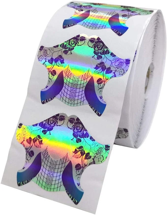 500 عدد فرم ناخن لیزری، فرم های اکستنشن لاک ژل، نوک های اکریلیک، تزئینات طراحی ناخن، فر ژل ناخن DIY