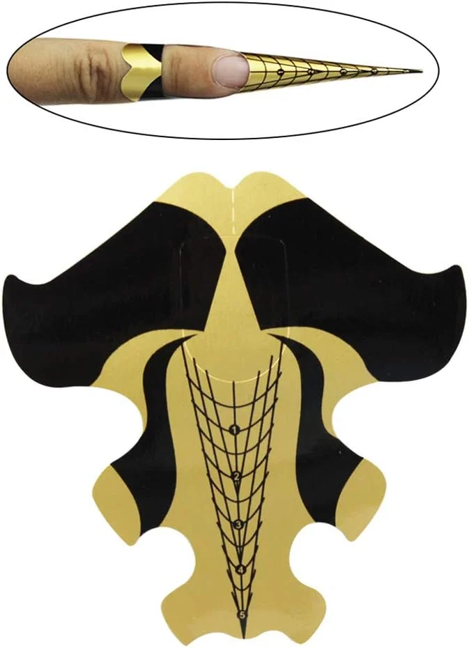 فرم های ناخن استیلتو چسبی FingerAngel، بسته 100 عددی، مناسب برای ژل UV و اکریلیک، رنگ طلایی، فرم های اکستنشن ناخن فرم های ناخن استیلتو چسبی FingerAngel، بسته 100 عددی، مناسب برای ژل UV و اکریلیک، رنگ طلایی، فرم های اکستنشن ناخن