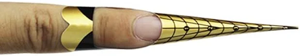 فرم های ناخن استیلتو چسبی FingerAngel، بسته 100 عددی، مناسب برای ژل UV و اکریلیک، رنگ طلایی، فرم های اکستنشن ناخن