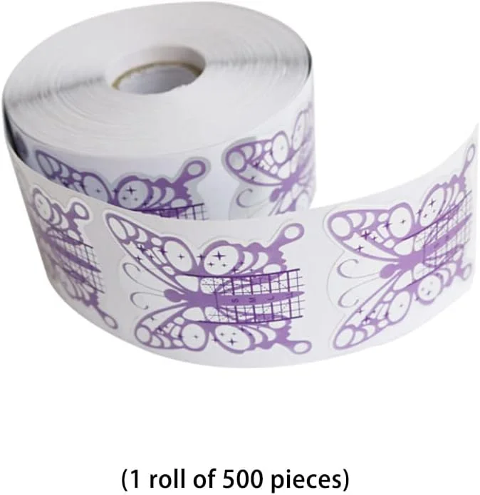 500 عدد فرم ناخن بنفش، راهنمای دقیق اکستنشن ناخن، سطح لعاب دار، استیکرهای ژل، ابزارهای شابلون