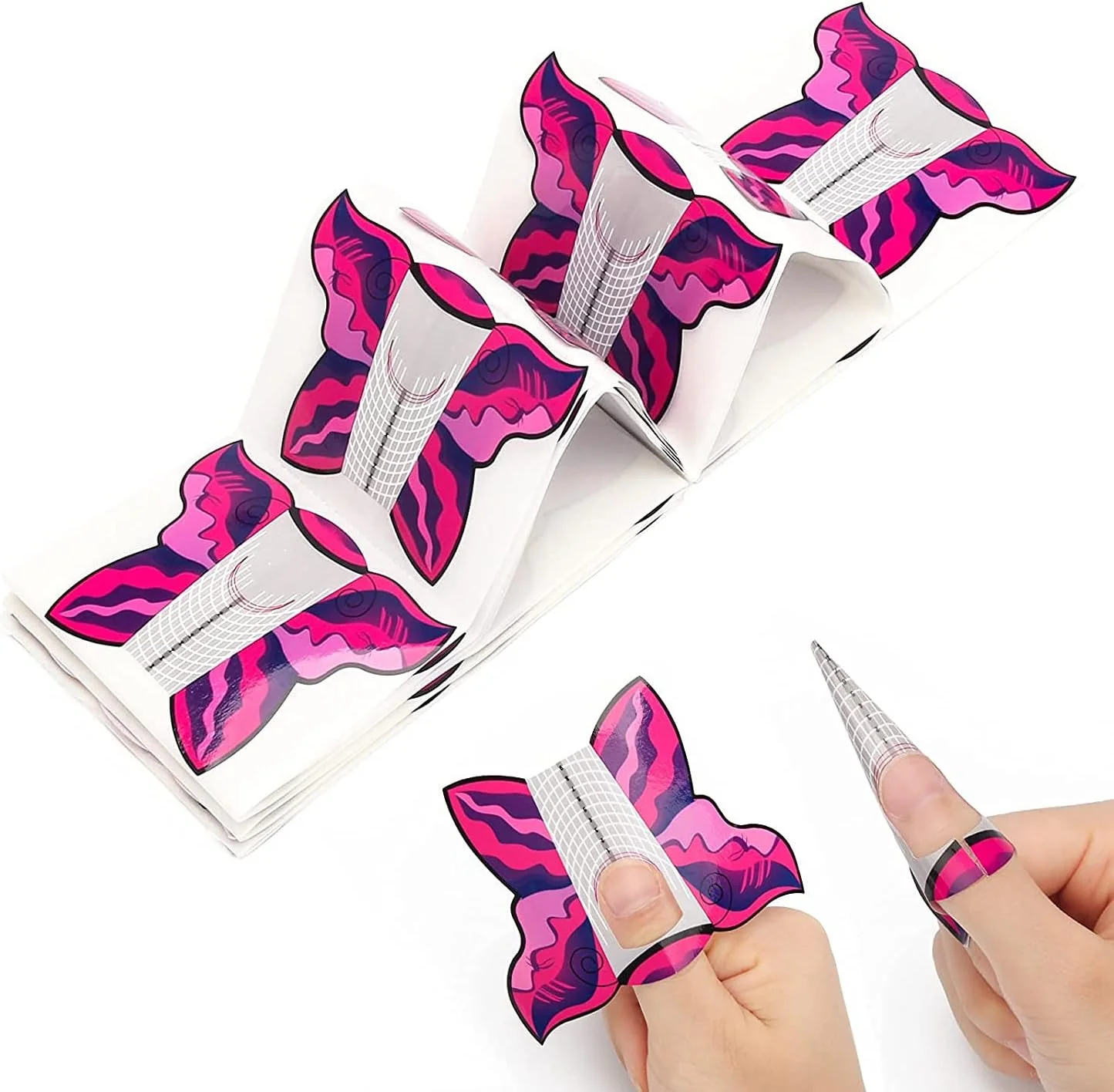 الکدون 100 عدد فرم ناخن ژلی چسبی پروانه ای شکل اکریلیک برای ابزار DIY، استیکرهای راهنمای فرم ژل UV (Papilionac)