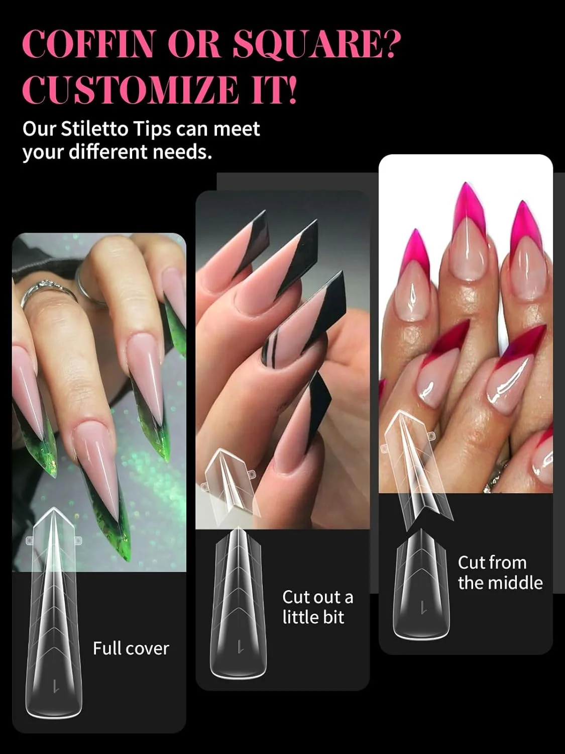 قالب ناخن پلی ژل EBANKU، 150 عددی، قالب های دوگانه قابل استفاده مجدد برای اکستنشن ناخن اکریلیک بلند، مناسب برای مانیکور سالن خانگی، 15 سایز (Coffin نوک تیز)