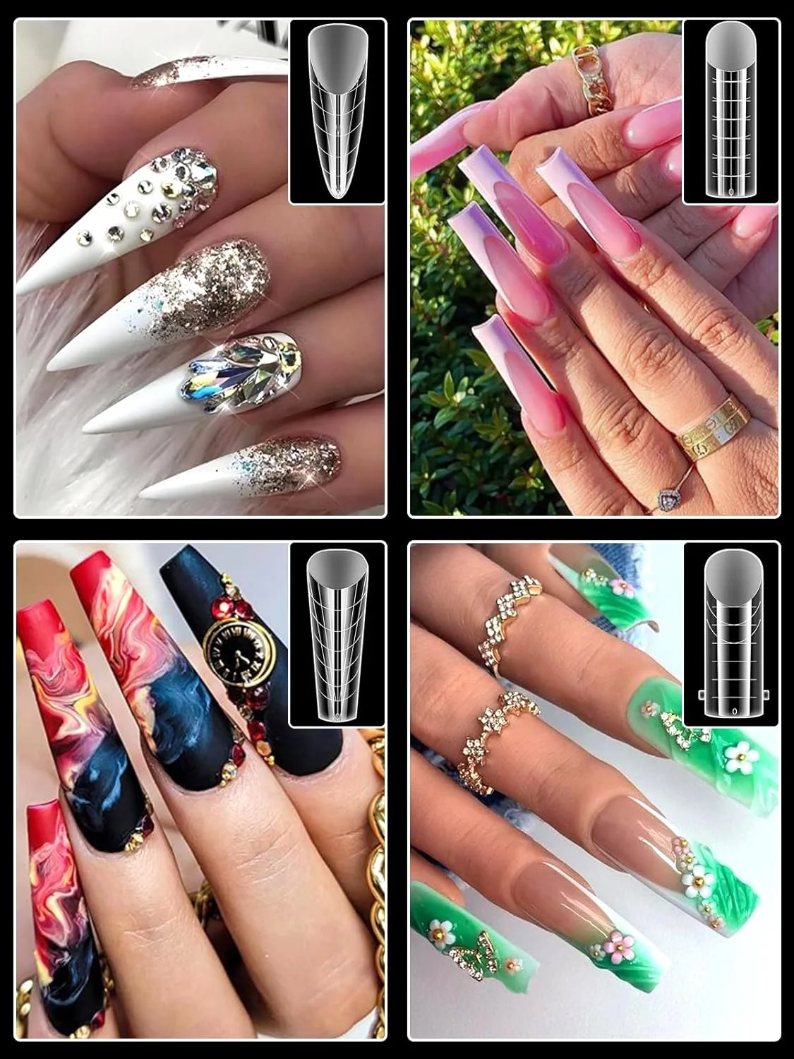 ست 288 عددی قالب ناخن دوال شفاف EBANKU، پوشش کامل، ابزار اکستنشن ناخن اکریلیک برای طراحی ناخن در سالن (12 مدل) ست 288 عددی قالب ناخن دوال شفاف EBANKU، پوشش کامل، ابزار اکستنشن ناخن اکریلیک برای طراحی ناخن در سالن (12 مدل)