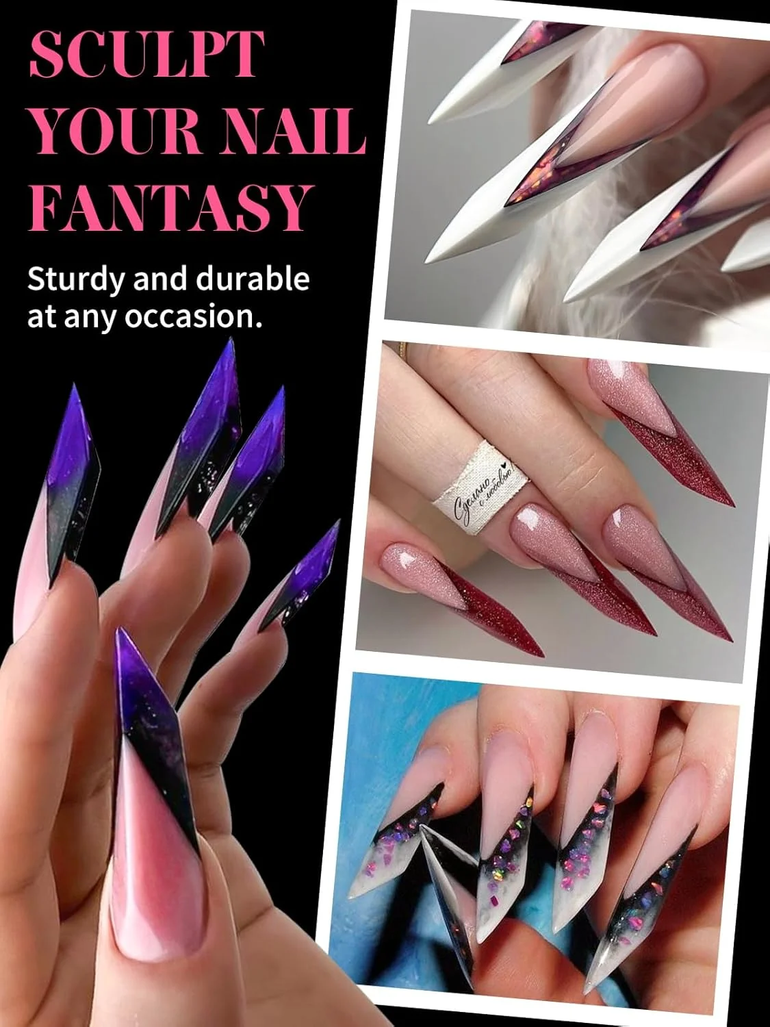 قالب ناخن پلی ژل EBANKU، 150 عددی، قالب های دوگانه قابل استفاده مجدد برای اکستنشن ناخن اکریلیک بلند، مناسب برای مانیکور سالن خانگی، 15 سایز (Coffin نوک تیز)