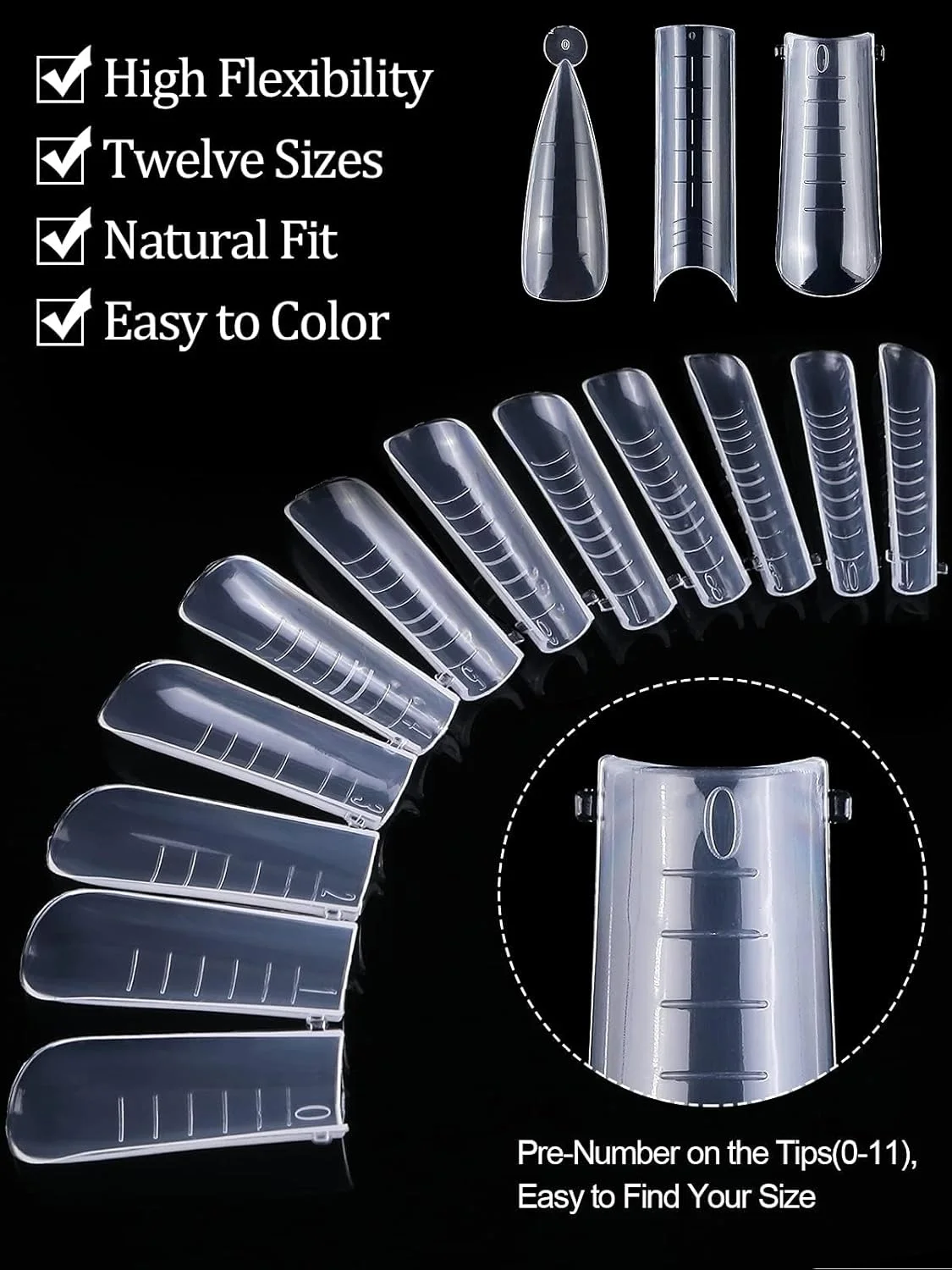 سیستم قالب ناخن دوگانه شفاف EBANKU، 360 عدد، 3 شکل مختلف، پوشش کامل اکریلیک، قالب ناخن پلی ژل برای اکستنشن ناخن ژلی، 12 سایز با ابزار مانیکور ناخن مقیاس دار (استایل B)