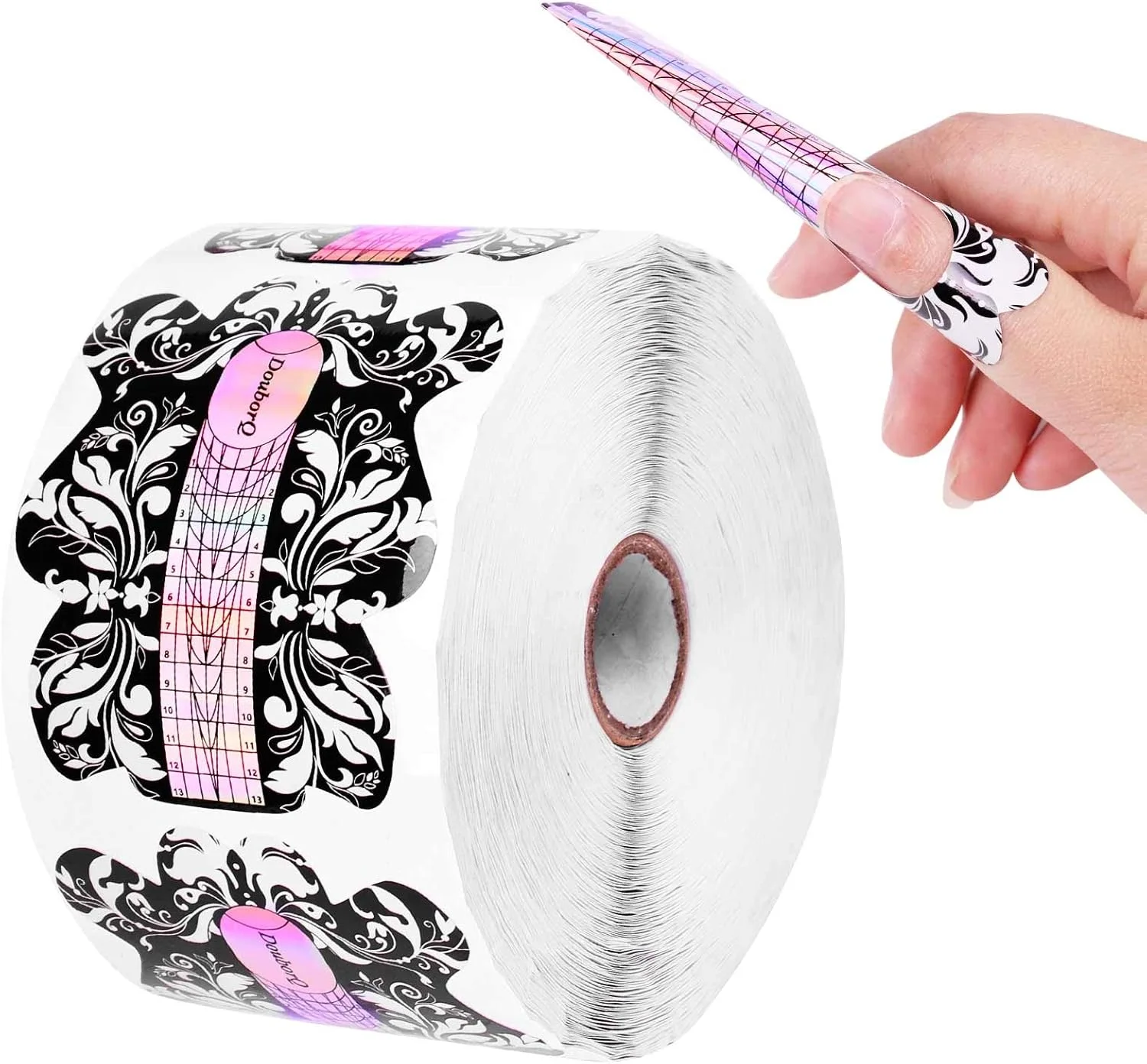 500 عدد فرم ناخن اکریلیک DouborQ، تیپ های اکستنشن ناخن، فرم ناخن برای ناخن های اکریلیک، استیکرهای راهنمای فرم ناخن اکریلیک/ژل UV، تجهیزات هنر ناخن برای سالن (ست فرم ناخن)