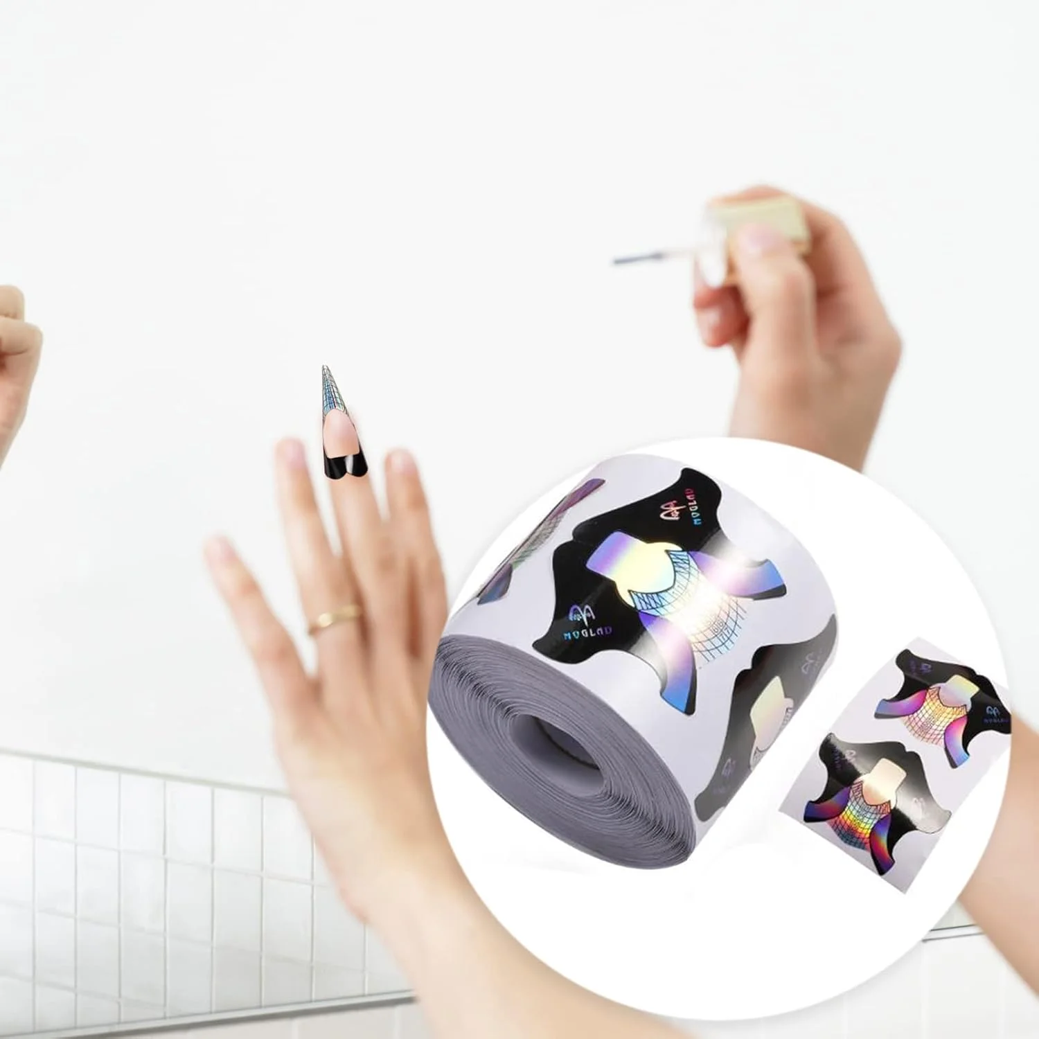 SZXMDKH بسته 100 عددی طراحی نوک گرد، استیکر ناخن کوتاه و سخت، راهنمای اکستنشن ناخن، نوک های خود چسب، ناخن های ژلی اکریلیک UV، چند رنگ، 7.5 x 6 سانتی متر