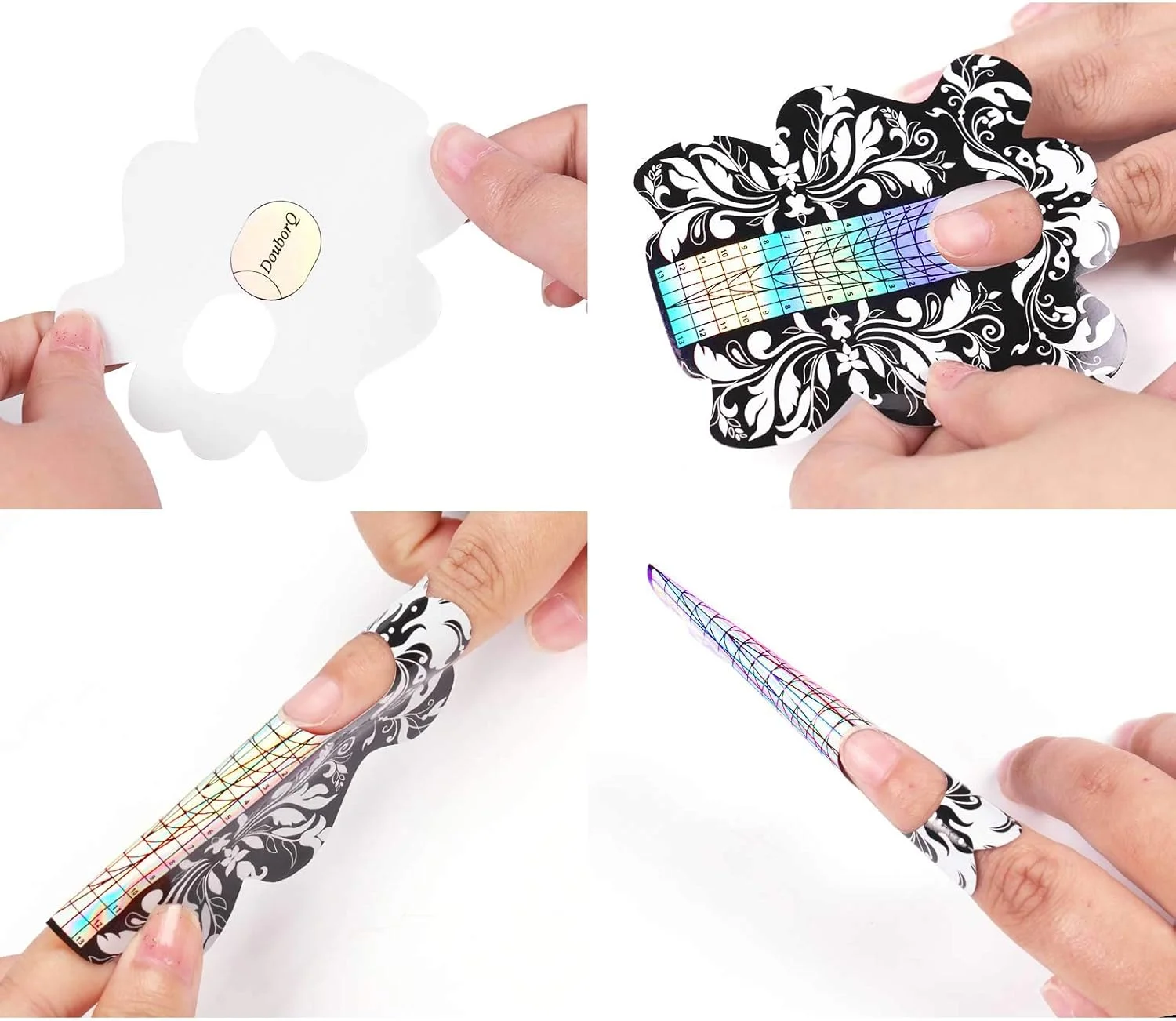 500 عدد فرم ناخن اکریلیک DouborQ، تیپ های اکستنشن ناخن، فرم ناخن برای ناخن های اکریلیک، استیکرهای راهنمای فرم ناخن اکریلیک/ژل UV، تجهیزات هنر ناخن برای سالن (ست فرم ناخن)