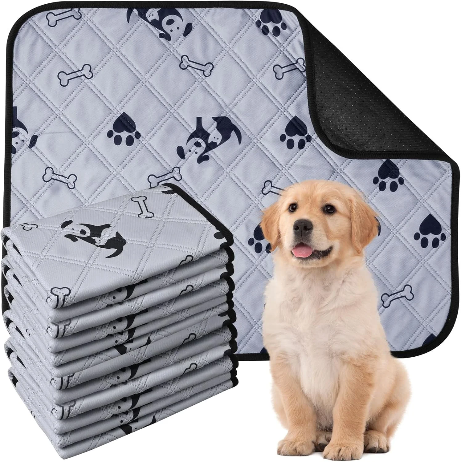 پد آموزشی سگ قابل شستشو 6 عددی، پد ادرار توله سگ بزرگ و قابل استفاده مجدد، پد آموزش دستشویی حیوانات خانگی با خشک شدن سریع، زیرانداز سگ با زیره ضد لغزش با طرح پنجه برای سگ، گربه، خرگوش، خاکستری (40x60 سانتی متر)