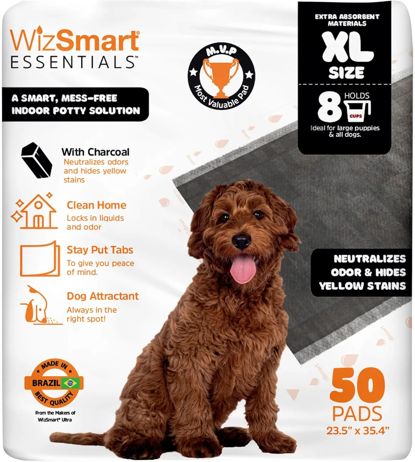 پدهای آموزشی زغال چوب WizSmart Essentials سایز XL، بسته 50 عددی - پدهای جاذب ادرار سگ و توله سگ سایز XL با کنترل بو، محافظت از کف در برابر نشت، زبانه های ثابت برای جعبه، لانه، استفاده در فضای داخلی پدهای آموزشی زغال چوب WizSmart Essentials سایز XL، بسته 50 عددی - پدهای جاذب ادرار سگ و توله سگ سایز XL با کنترل بو، محافظت از کف در برابر نشت، زبانه های ثابت برای جعبه، لانه، استفاده در فضای داخلی