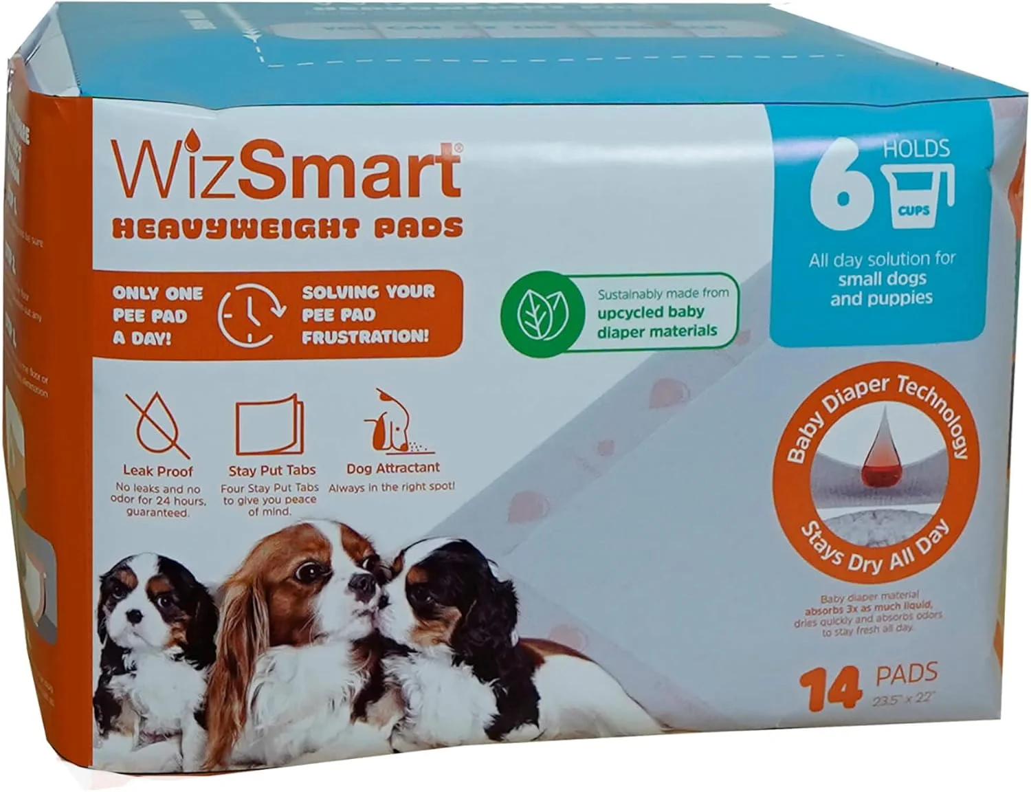 پدهای آموزشی سگ و توله سگ WizSmart All Day Dry Premium، ساخته شده با پوشک های بچه بازیافتی استفاده نشده و مواد سازگار با محیط زیست، فوق العاده جاذب 5 پیمانه، 14 عددی پدهای آموزشی سگ و توله سگ WizSmart All Day Dry Premium، ساخته شده با پوشک های بچه بازیافتی استفاده نشده و مواد سازگار با محیط زیست، فوق العاده جاذب 5 پیمانه، 14 عددی