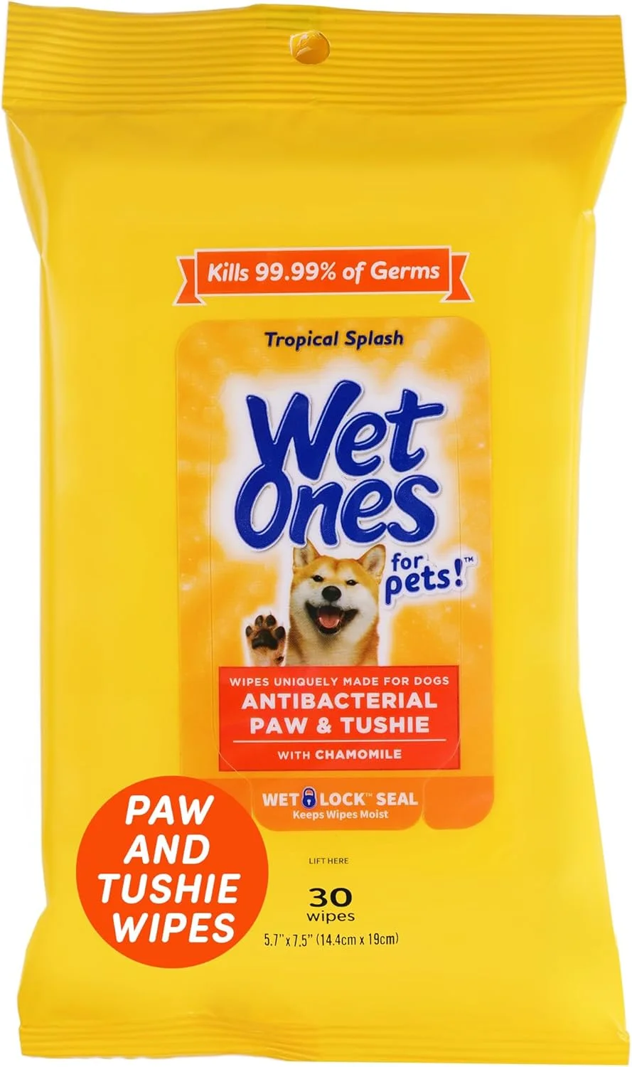 دستمال مرطوب سگ Wet Ones مخصوص پنجه و نشیمنگاه با رایحه بابونه و Tropical Splash - دستمال تمیز کننده برای پنجه ها و باسن بین حمام ها با درب Wet Lock، 30 عدد دستمال مرطوب سگ Wet Ones مخصوص پنجه و نشیمنگاه با رایحه بابونه و Tropical Splash - دستمال تمیز کننده برای پنجه ها و باسن بین حمام ها با درب Wet Lock، 30 عدد