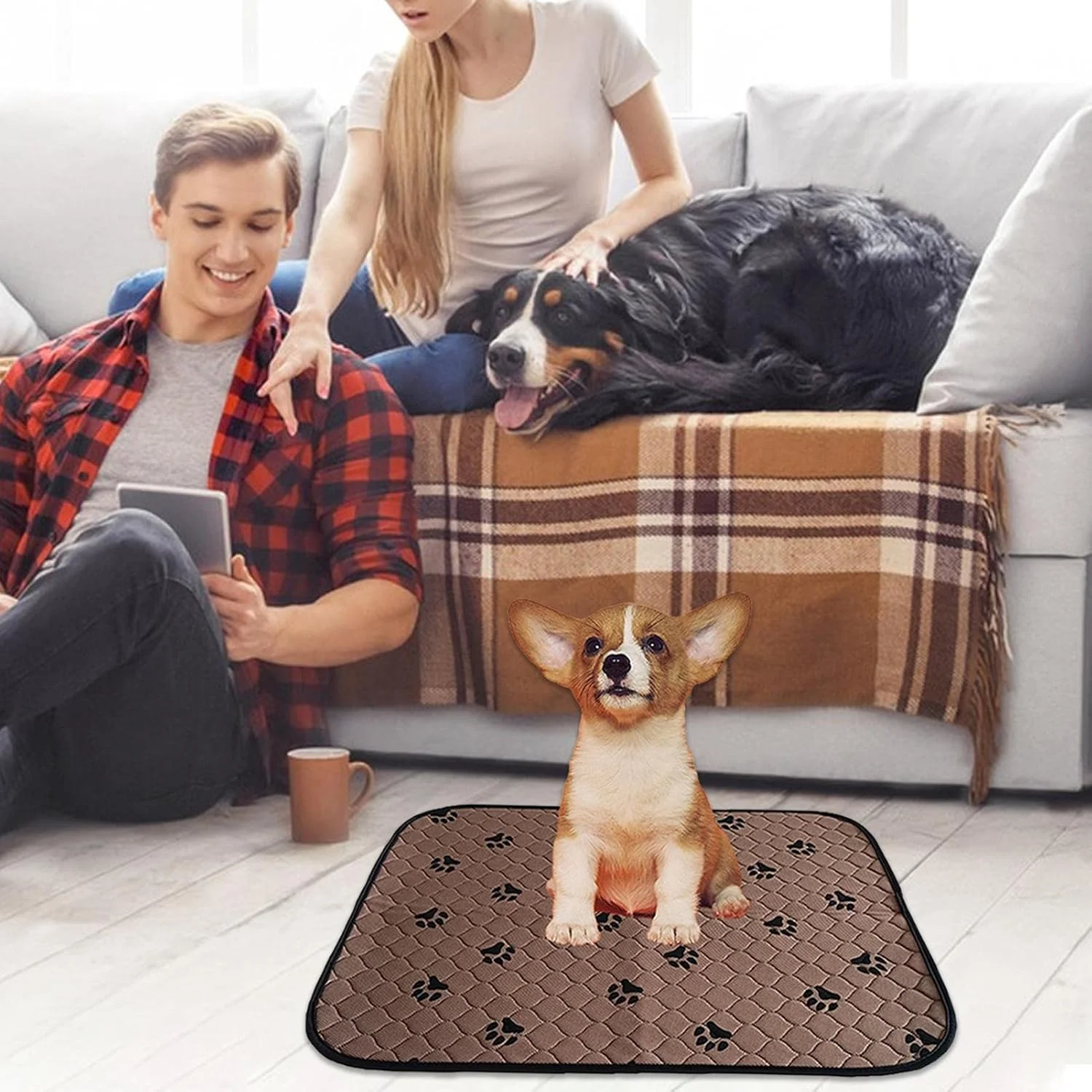 پد ضد آب سگ، پدهای قابل شستشوی ضد لغزش توله سگ، بسیار جاذب، پدهای توله سگ قابل استفاده مجدد | پد تخت حیوانات خانگی ضد آب جهانی برای گربه ها، بچه گربه ها، سگ ها و توله سگ ها