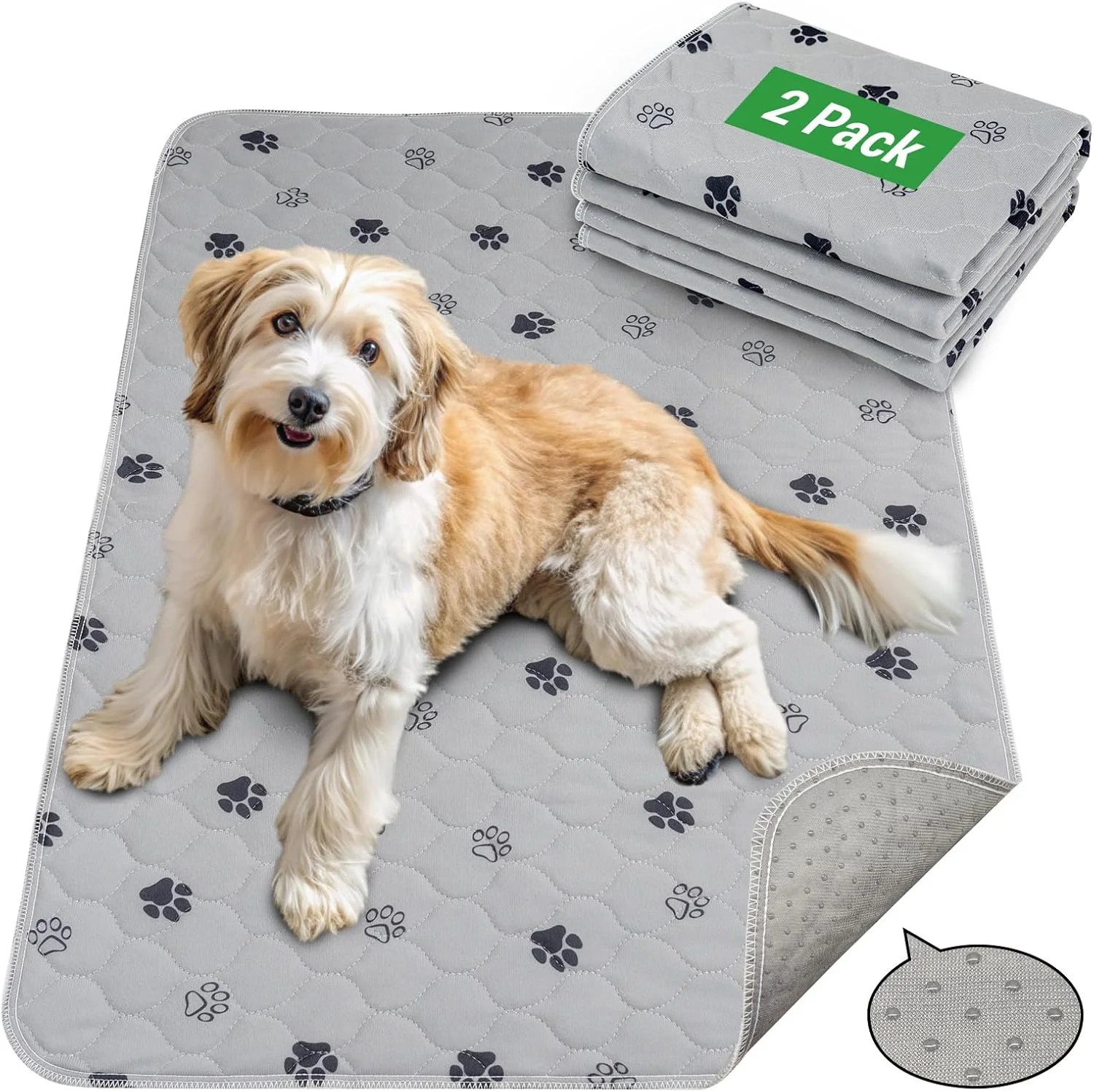 پدهای آموزشی ادرار ضد آب و قابل استفاده مجدد سگ و حیوانات خانگی GOGREEN، پد ادرار قابل شستشو برای آموزش دستشویی با زیره ضد نشت (2 عدد، 60x90 سانتی متر)