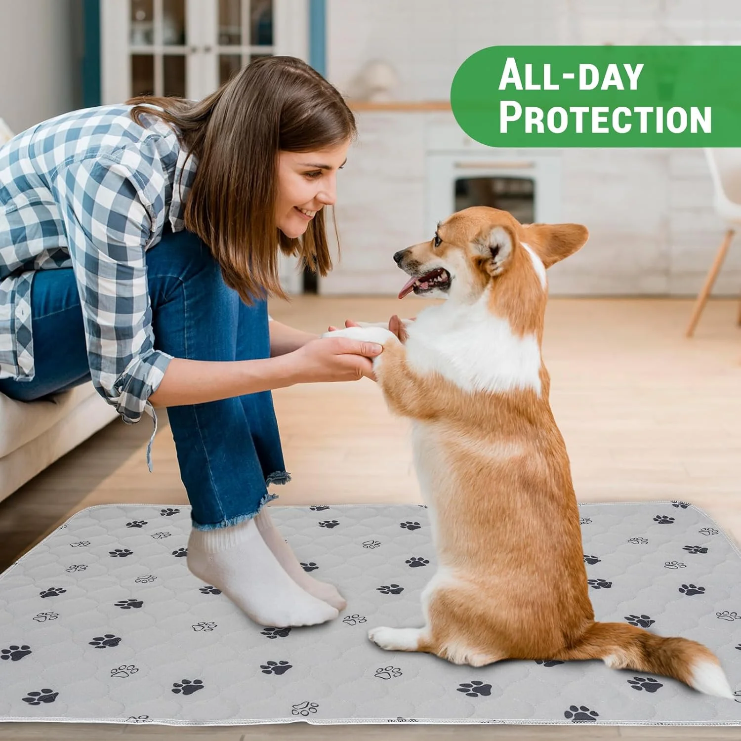 پدهای آموزشی ادرار ضد آب و قابل استفاده مجدد سگ و حیوانات خانگی GOGREEN، پد ادرار قابل شستشو برای آموزش دستشویی با زیره ضد نشت (2 عدد، 60x90 سانتی متر)