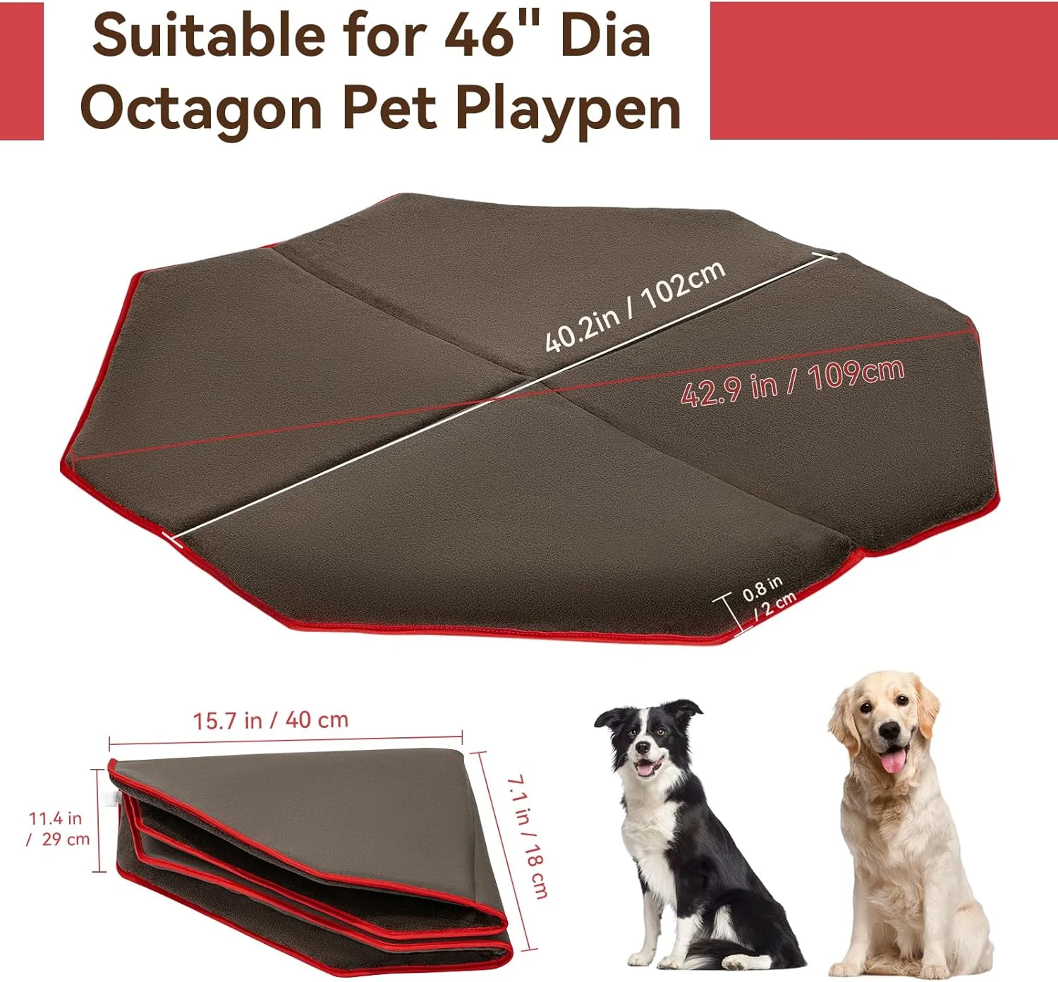 پد بازی سگ PETSFIT، ضد آب، قابل شستشو، دو طرفه، تاشو، قطر 42.9 اینچ، ضخیم، هشت ضلعی، جاذب، ضد نشت، قابل استفاده مجدد، پد آموزشی، محافظ مبل و کف، بزرگ