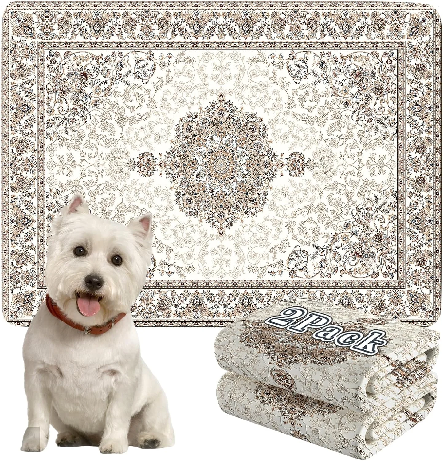 پدهای ادرار قابل شستشو و ضخیم برای سگ ها، بسته 2 عددی پد ادرار ضد آب و قابل استفاده مجدد برای سگ ها، 91x122 سانتی متر، پدهای سگ فوق العاده جاذب و ضد نشت، پدهای دستشویی ضد لغزش برای کف، جعبه، مبل (سفید قدیمی، بسته 2 عددی 91x122 سانتی متر)