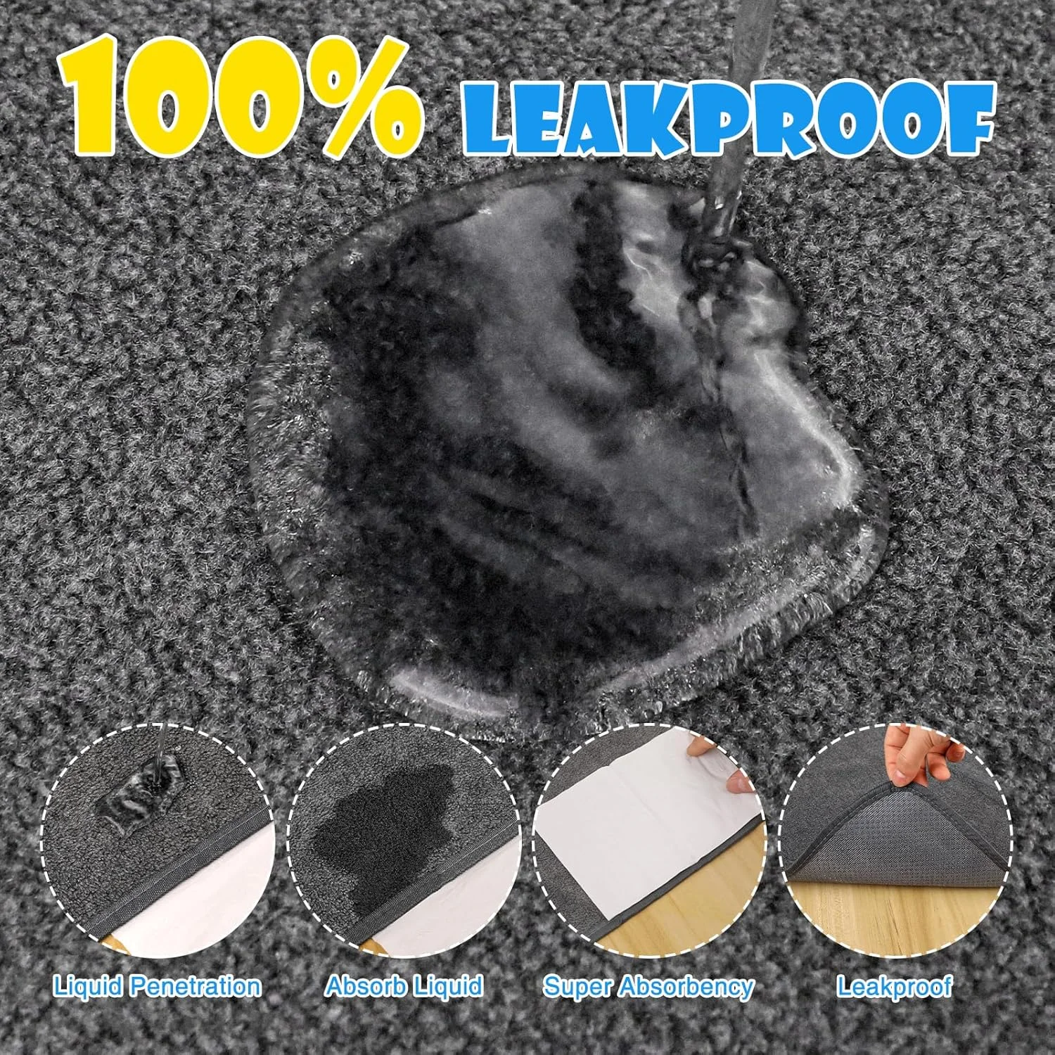 پد ادرار قابل شستشو فوق العاده بزرگ برای سگ ها، سایز 183x183 سانتی متر، پد سگ قابل استفاده مجدد برای کف، پد ادرار ضد لغزش و ضد آب برای سگ ها، پد زایمان حیوانات خانگی با جذب سریع، تشک بازی توله سگ برای بی اختیاری و آموزش دستشویی