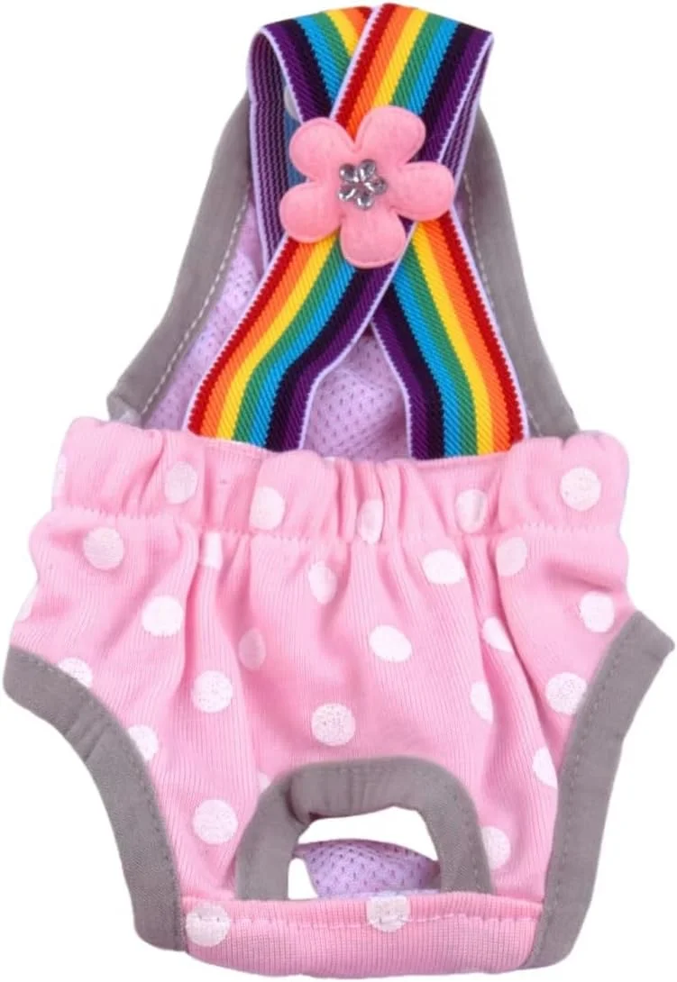 شورت بهداشتی سگ قابل شستشو، پوشک پارچه ای سگ، کاور پوشک، شورت سگ با بند قابل تنظیم (صورتی خالدار روشن، سایز S، تعداد 1)