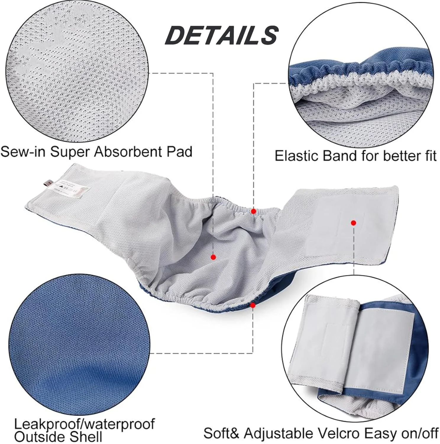 3 عدد پوشک سگ نر قابل شستشو، دورپیچ سگ ضد آب و جاذب با بند قلاب و حلقه قابل تنظیم، نوار شکمی قابل استفاده مجدد برای سگ های نر