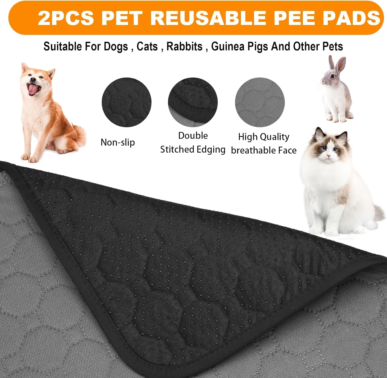 پد ادرار سگ قابل شستشو، پد آموزش ادرار ضد آب و قابل استفاده مجدد، زیرانداز کاسه سگ ضد لغزش با جذب عالی، پد سگ سریع خشک شونده و قابل استفاده مجدد برای کف، مبل، دستشویی، قفس، ماشین (183x183 سانتی متر)