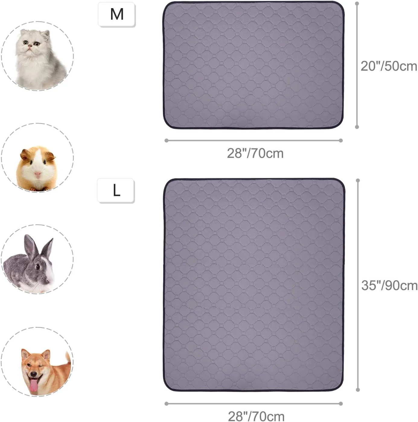 پد ادرار شوی حیوانات خانگی، بسته 2 عددی، ضد آب، قابل استفاده مجدد، فوق العاده جاذب، ضد لغزش برای سگ، گربه، خوکچه هندی، خرگوش، محوطه بازی، آموزش دستشویی در داخل خانه، زایمان، بی اختیاری (M: 50x70 سانتی متر)