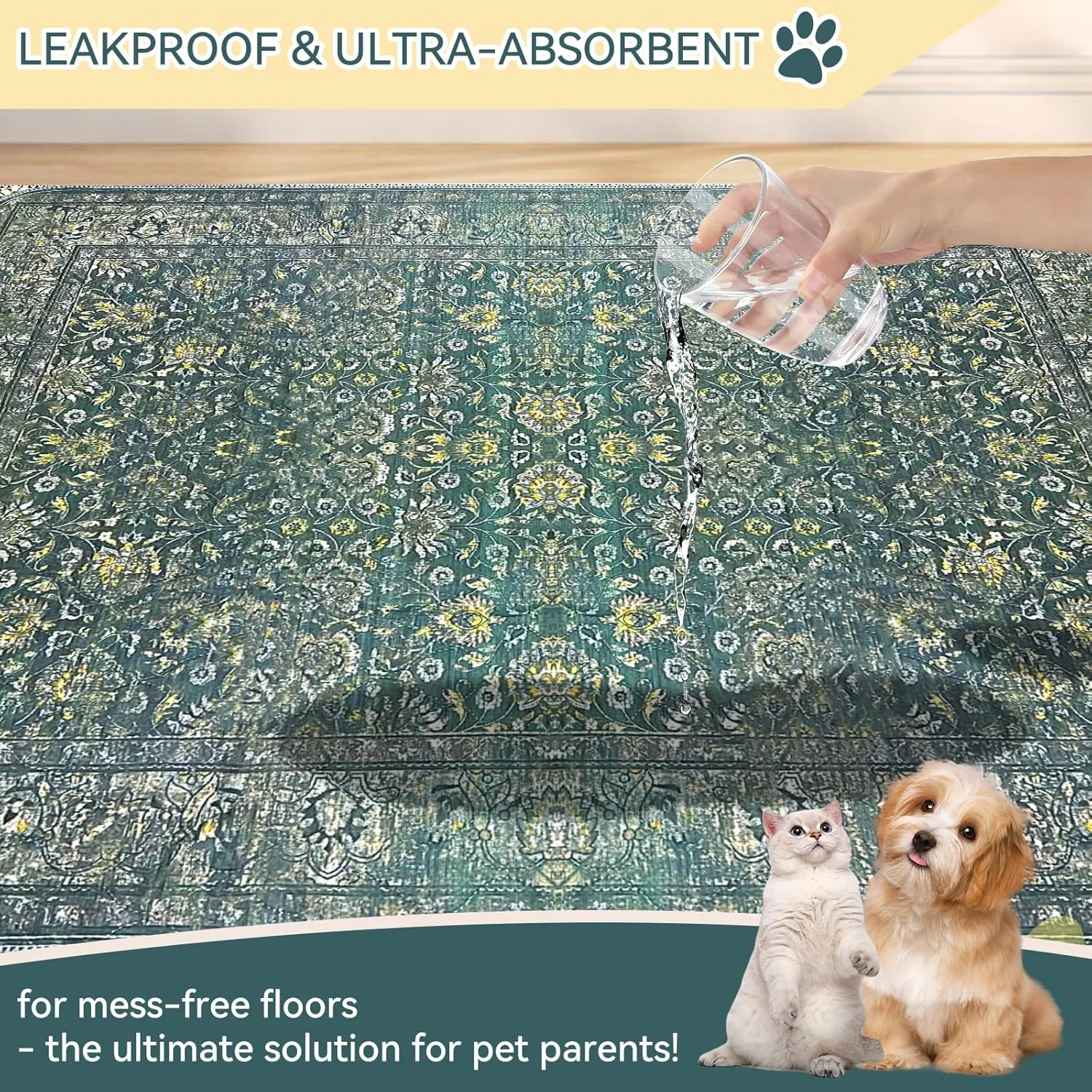 پدهای ادرار شوی برای سگ، پد ضد آب و ضد لغزش توله سگ 2 عددی 91 در 104 سانتی متر با جذب سریع برای حیوانات خانگی، زیرانداز فرش قابل استفاده مجدد برای آموزش، مسافرت، زایمان، آموزش دستشویی، بی اختیاری، قفس