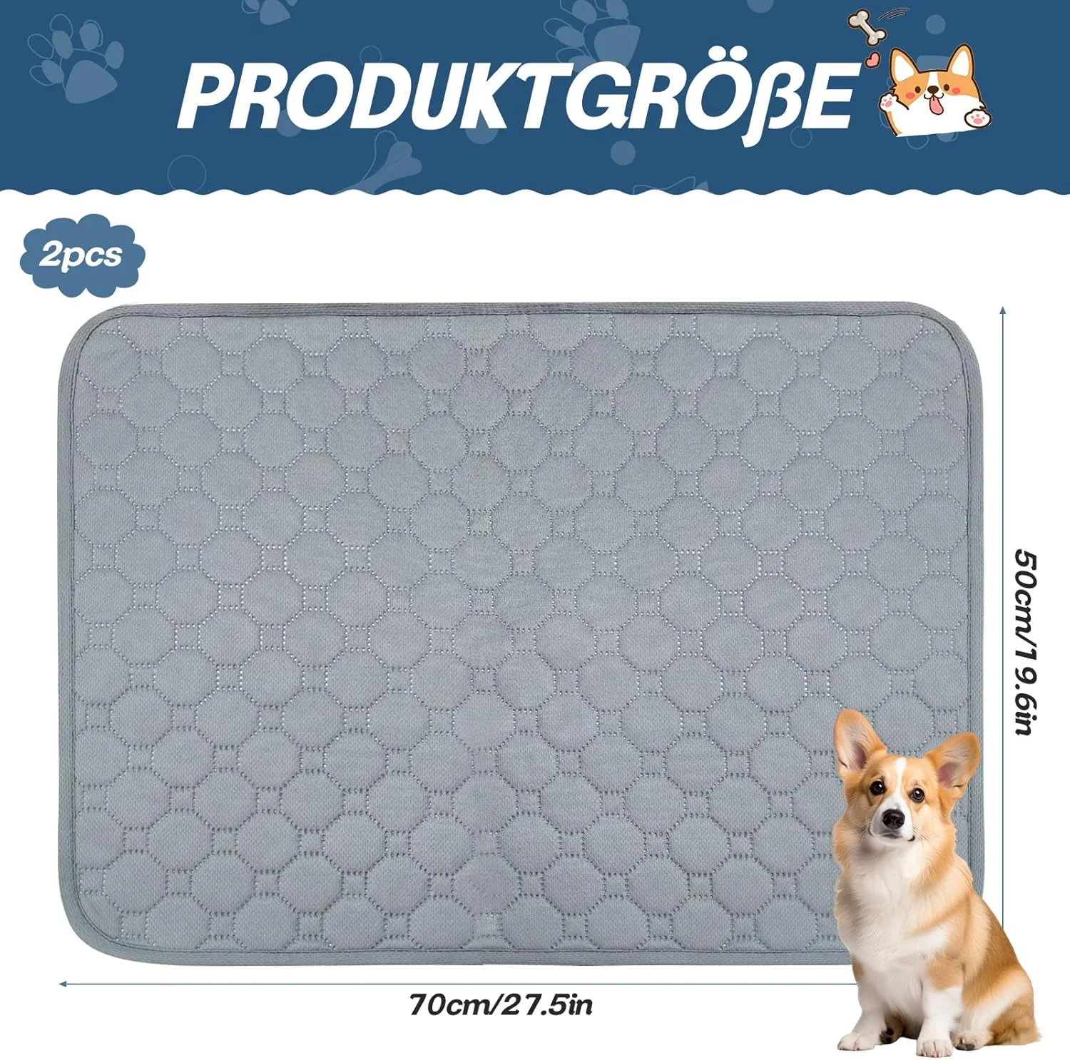 پک 2 عددی پد ادرار سگ قابل شستشو، پد آموزش سگ، 50 × 70 سانتی متر، پد سگ قابل شستشو، تشک فوق العاده جاذب ادرار سگ، ضد آب و ضد لغزش، برای آموزش سگ، کف، ماشین