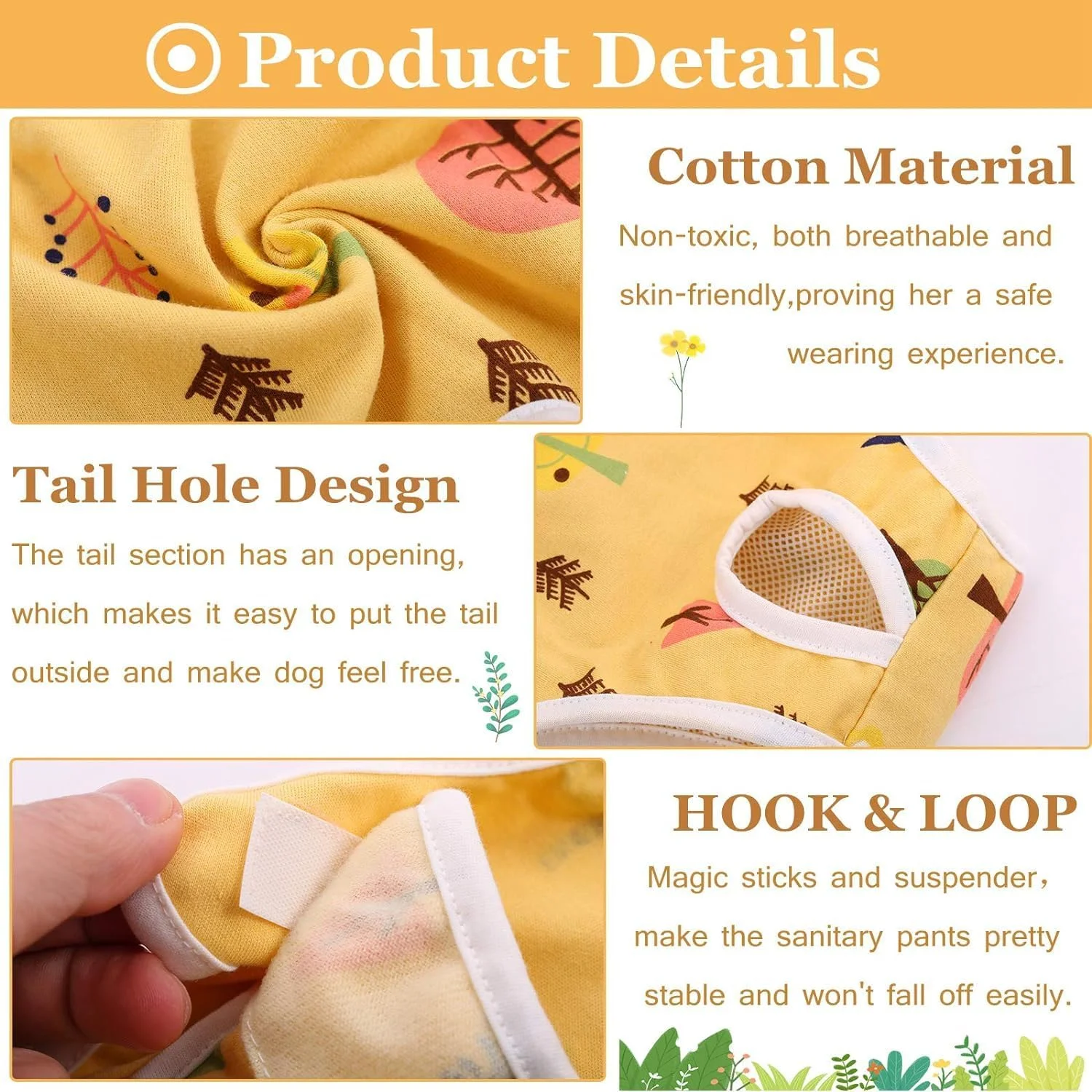 شورت بهداشتی سگ ماده قابل شستشو با بند قابل تنظیم، پوشک سگ قابل استفاده مجدد در دوران فحلی، شورت حیوانات خانگی زیبا برای سگ های نژاد کورگی و بولداگ (زرد، سایز S، تعداد 1 عدد)