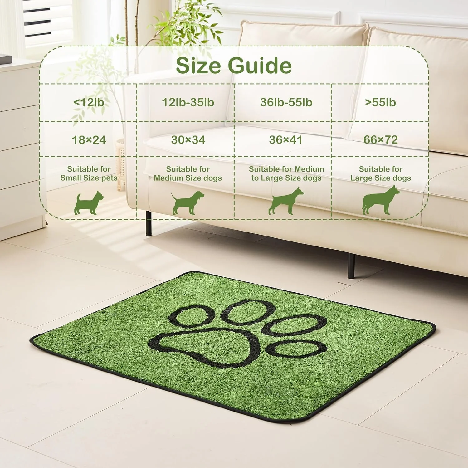 پد ادرار سگ قابل شستشو، بسته 2 عددی، پدهای توله سگ با قابلیت جذب فوق العاده و قابل استفاده مجدد با پشم بلند سبز برای آموزش دستشویی، کف، مبل، تخت و جعبه، 45.72 در 60.96 سانتی متر