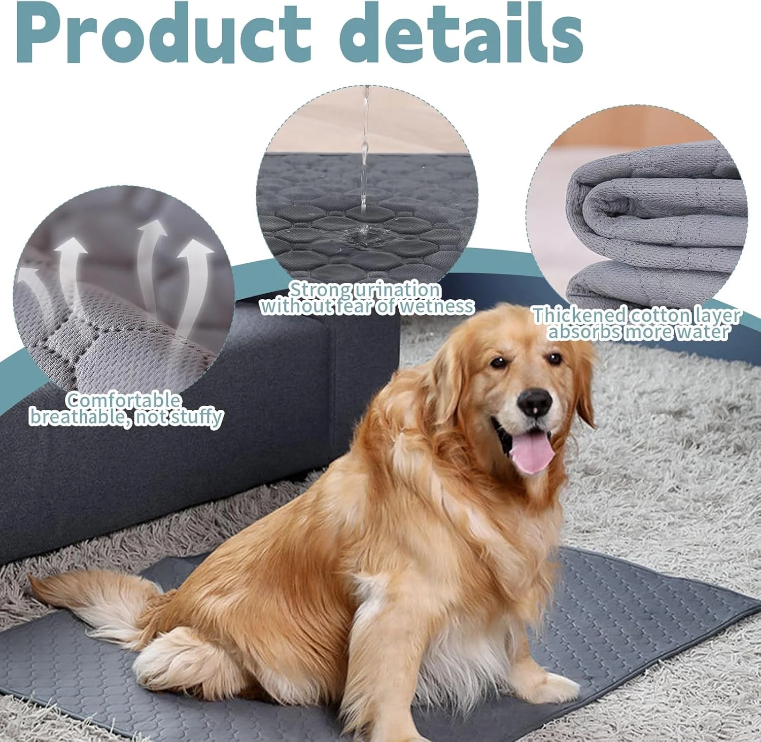 بسته 4 عددی پد سگ قابل شستشو، 60 در 45 سانتی متر، زیراندازهای ادرار قابل استفاده مجدد، پتوی سگ، ضد آب، زیرانداز سگ ضد لغزش، بی اختیاری، پدهای ادرار برای کف، مبل، ماشین، مسافرت