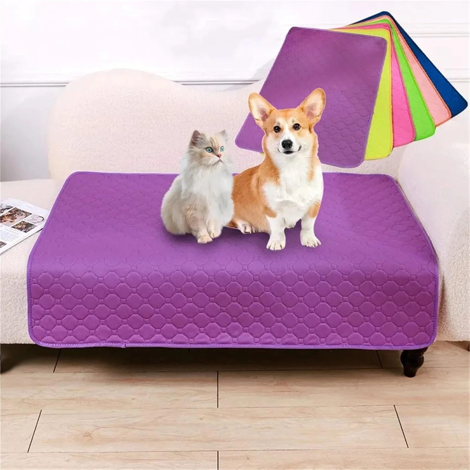 پد ادرار شوی سگ، تشک کهنه بچه قابل استفاده مجدد، تشک سگ، پد ادرار شوی سگ، ضد آب، پد آموزشی، تشک جاذب ادرار برای صندلی ماشین، کف، مبل (آبی، L 70X50CM)