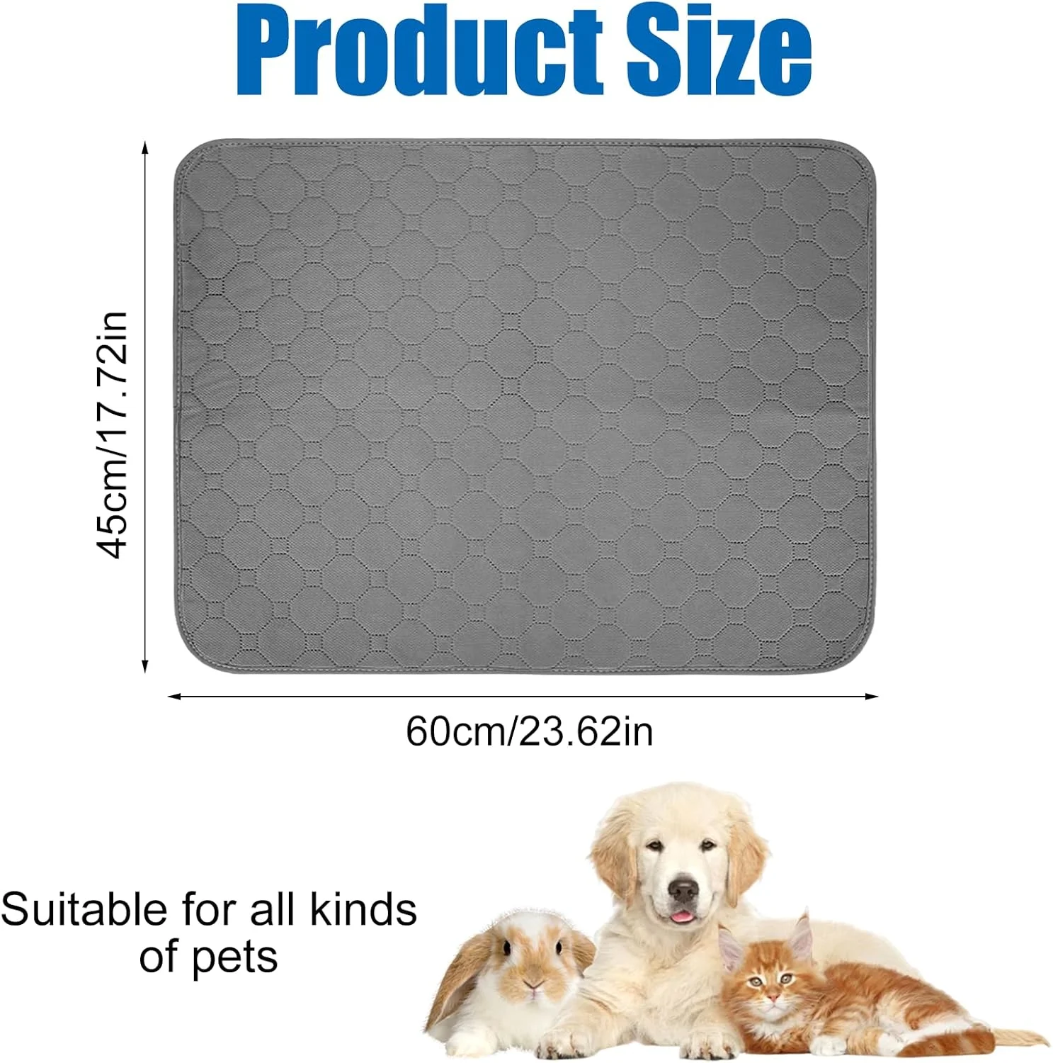 پد سگ قابل شستشو 60 x 45 سانتی متر، پد آموزش سگ قابل استفاده مجدد، زیرانداز ضد آب برای محوطه بازی حیوانات خانگی، زیرانداز غیر لغزنده قابل شستشو برای سگ، گربه، خرگوش و خوکچه هندی