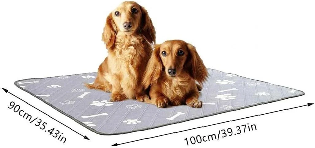 پد ضد لغزش ادرار سگ، پد باکس برای حیوانات خانگی سگ گربه، پدهای سگ قابل شستشو و استفاده مجدد و پد آموزش سگ با ترکیبی نرم از پنبه، ضد نشت، فوق العاده جاذب، خاکستری 100x90 سانتی متر