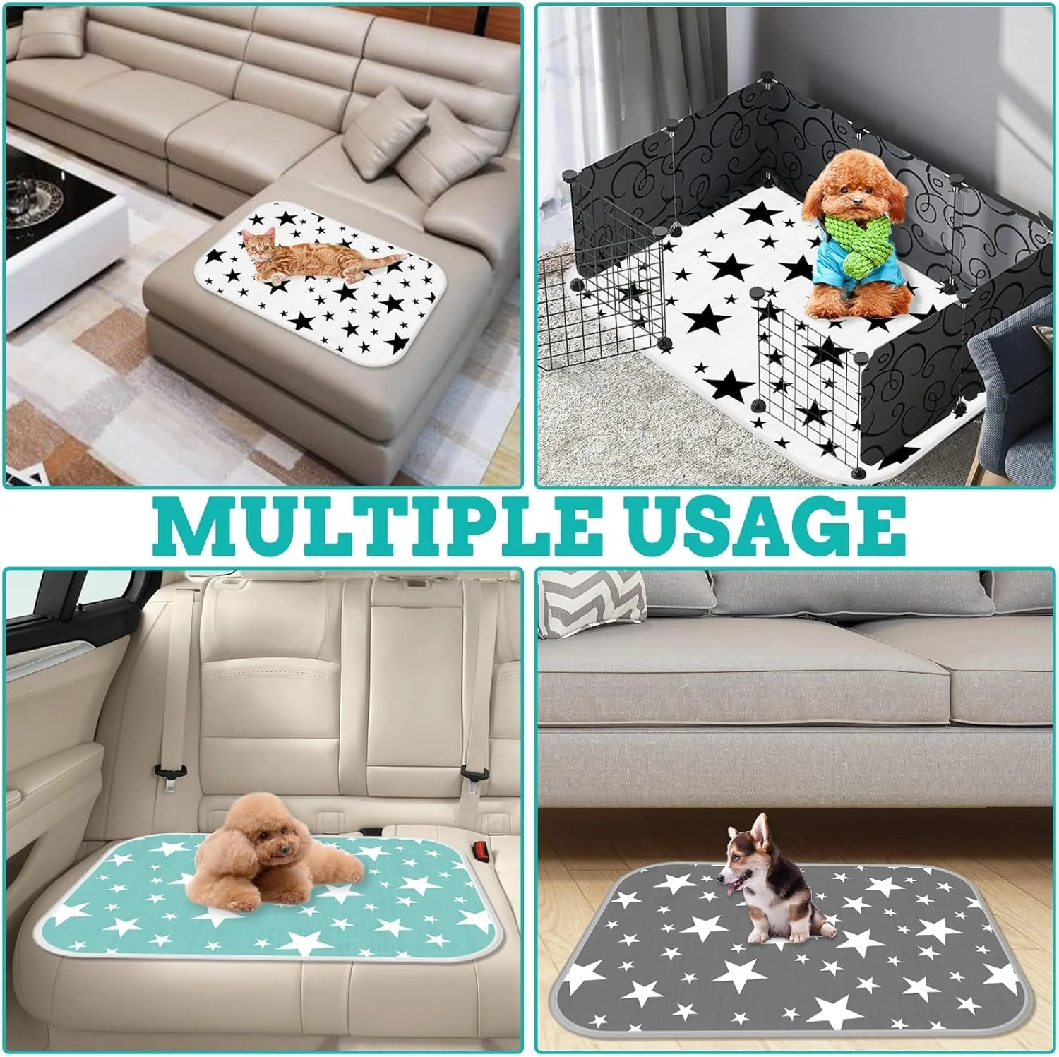 پد سگ قابل شستشو 6 عددی، پد سگ قابل استفاده مجدد، زیرانداز ضد آب سگ، پد ادرار سگ با جذب سریع برای ماشین/فضای داخلی/فضای باز - فروشگاه Kathson