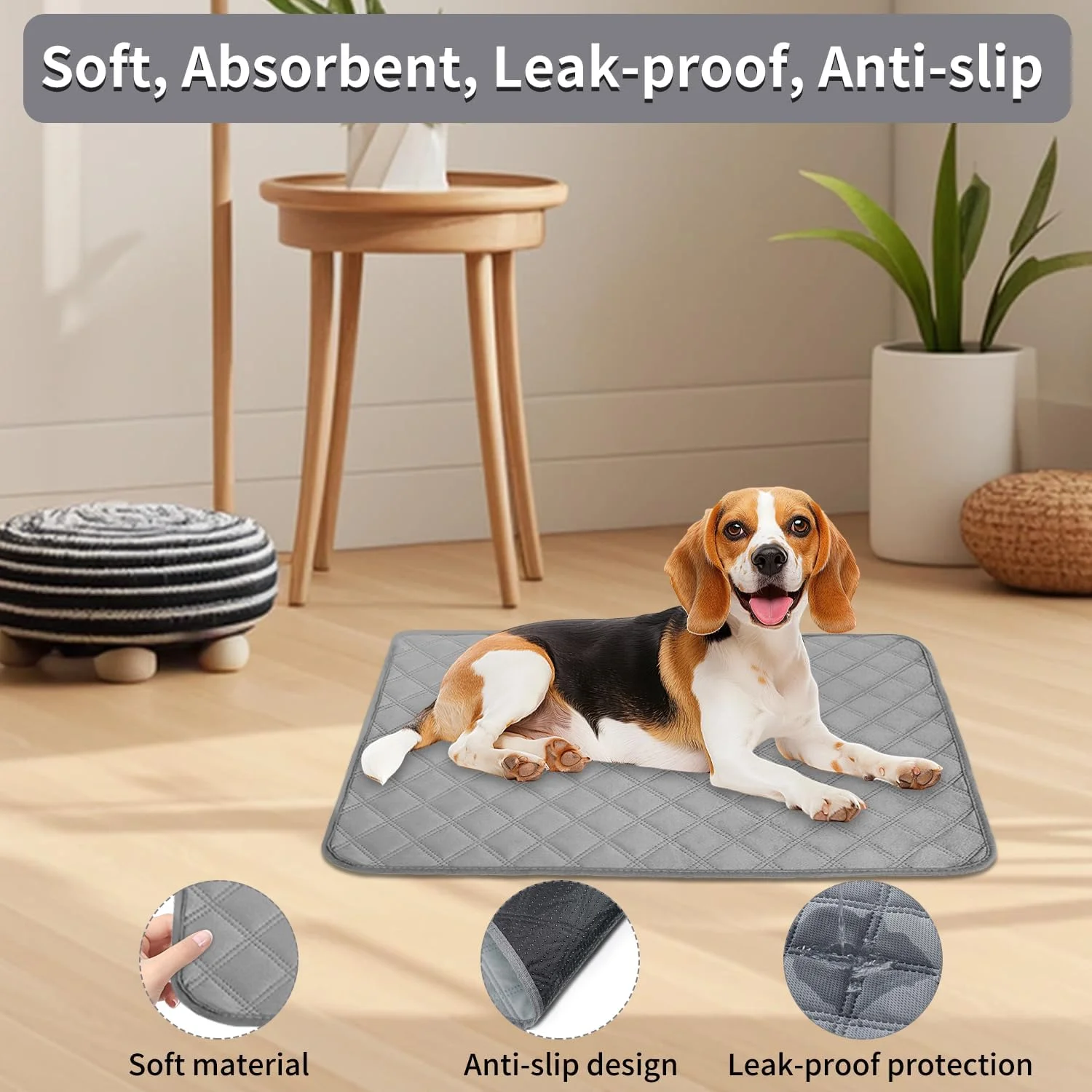 پد سگ قابل شستشو، پد آموزش سگ قابل استفاده مجدد، پد ادرار فوق العاده جاذب برای حیوانات خانگی بی اختیاری، پد ادرار سگ ضد لغزش و خشک شونده سریع برای داخل خانه، ماشین، مسافرت (50*70 سانتی متر) - بسته 2 عددی