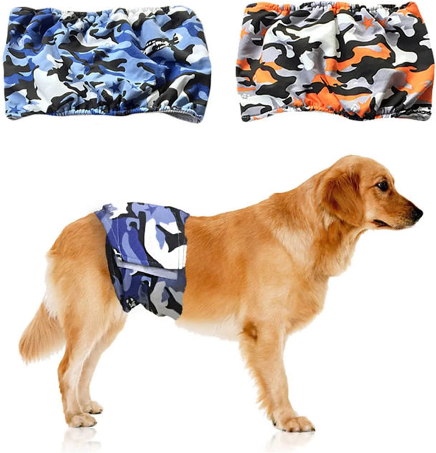 دو عدد پوشک سگ نر قابل شستشو طرح استتار، کمربند شکمی سگ نر قابل استفاده مجدد با چسب نر و ماده، پوشش سگ برای سگ های در دوره پریودی، بی اختیاری ادرار یا ادرار هیجانی