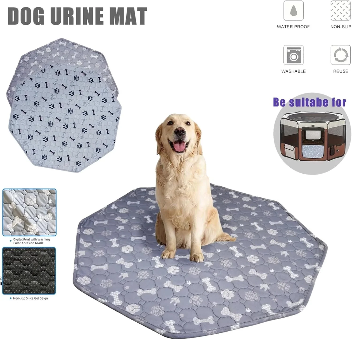 پد ادرار شوی سگ، پد ادرار سگ، پد خواب و بازی حیوانات خانگی، پد ادرار قابل استفاده مجدد، طرح پنجه بامزه، زیرانداز ضد لغزش برای آموزش توله سگ (رنگ 1، 74 * 74 سانتی متر)